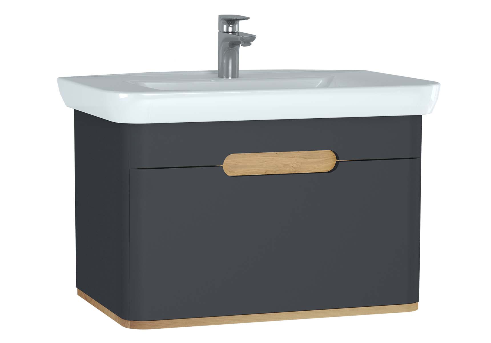 Sento Washbasin Unit, 80 cm, with 1 drawer, without legs, Matte Anthracite