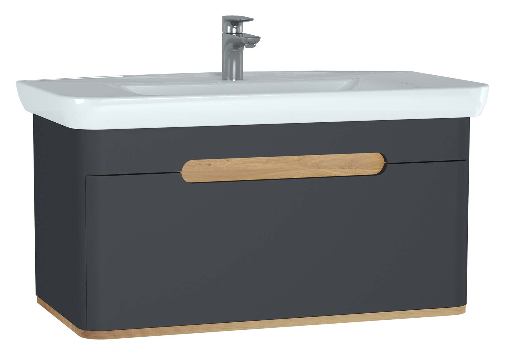 Sento Washbasin Unit, 100 cm, with 1 drawer, without legs, Matte Anthracite