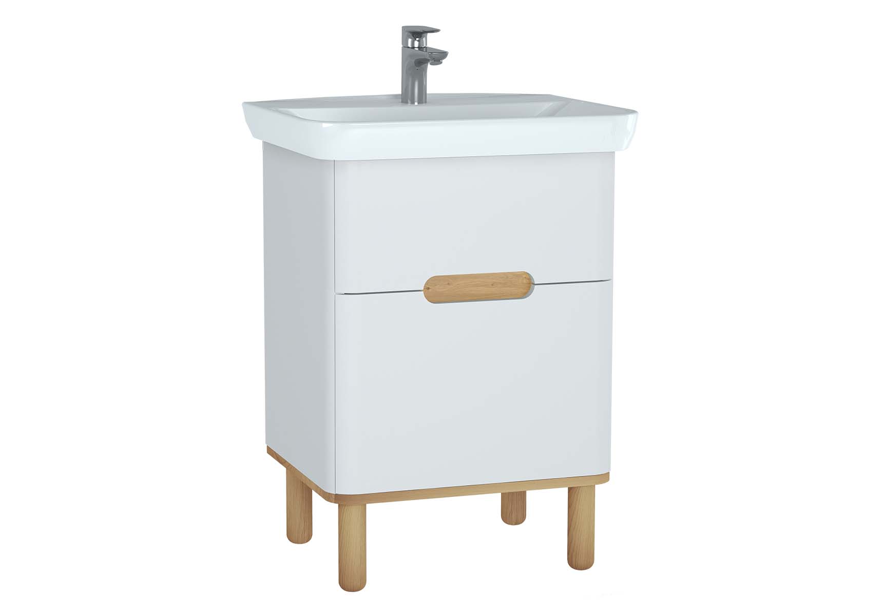Sento Washbasin Unit, 65 cm, with 2 drawers, with legs, Matte White
