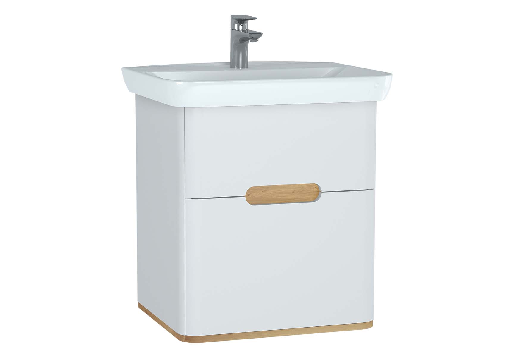 Sento Washbasin Unit, 65 cm, with 2 drawers, without legs, Matte White