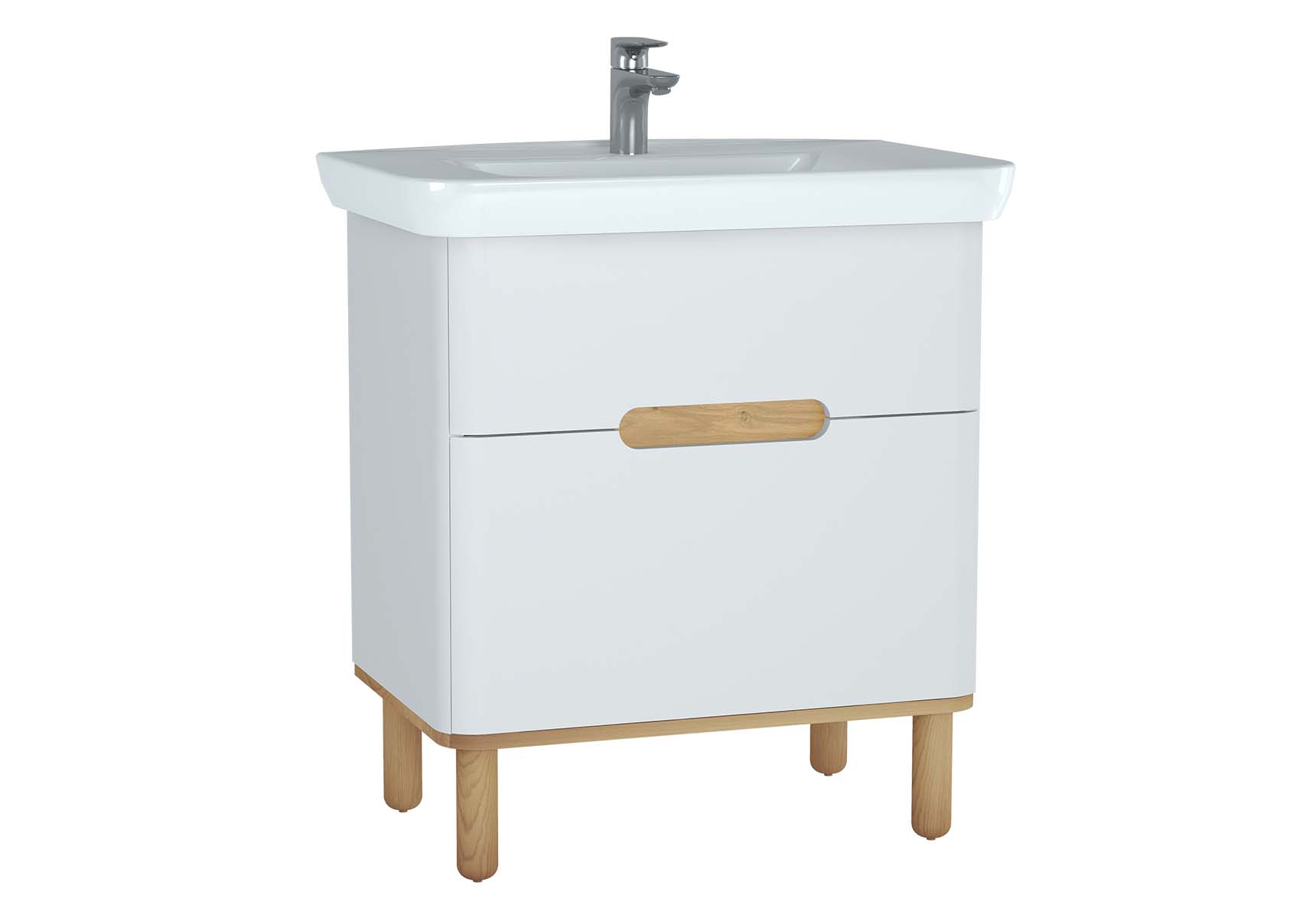 Sento Washbasin Unit, 80 cm, with 2 drawers, with legs, Matte White