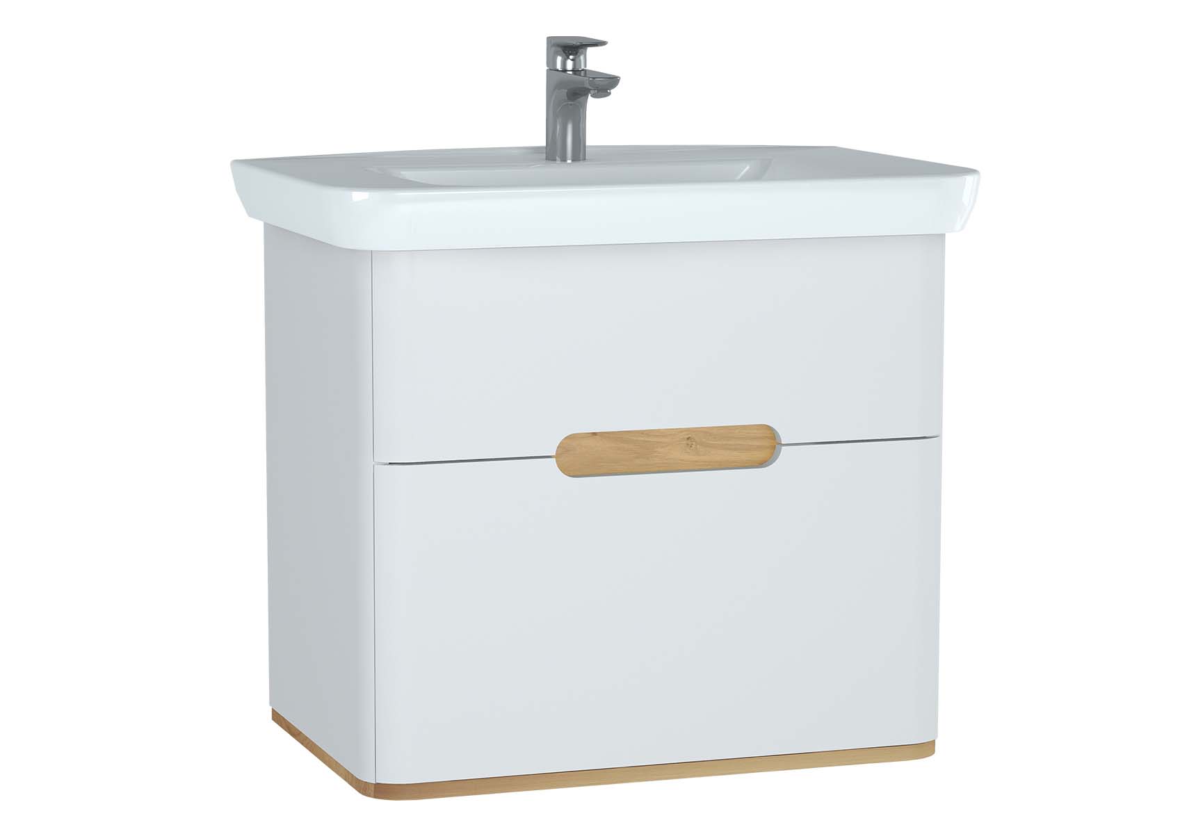 Sento Washbasin Unit, 80 cm, with 2 drawers, without legs, Matte White