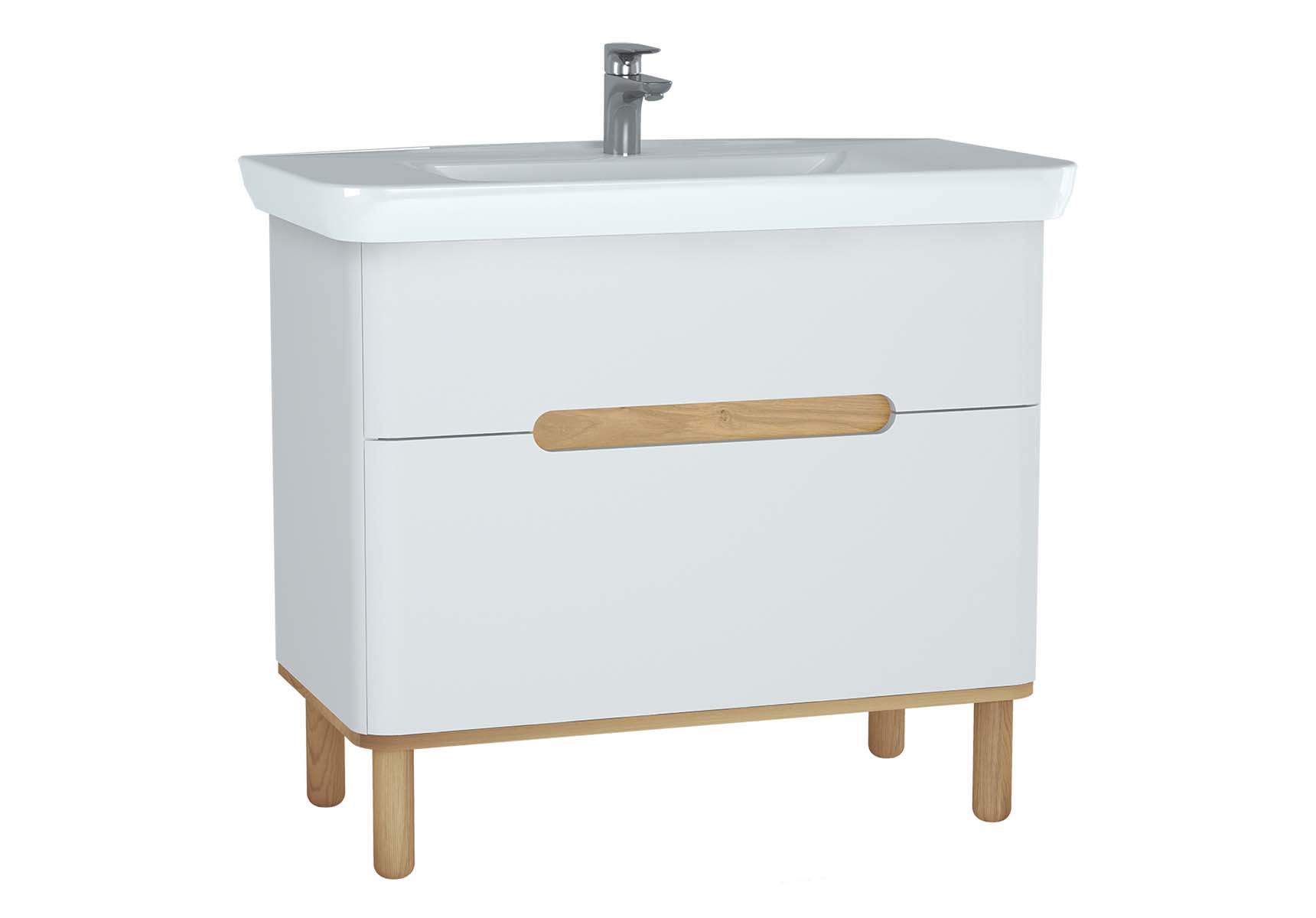 Sento Washbasin Unit, 100 cm, with 2 drawers, with legs, Matte White