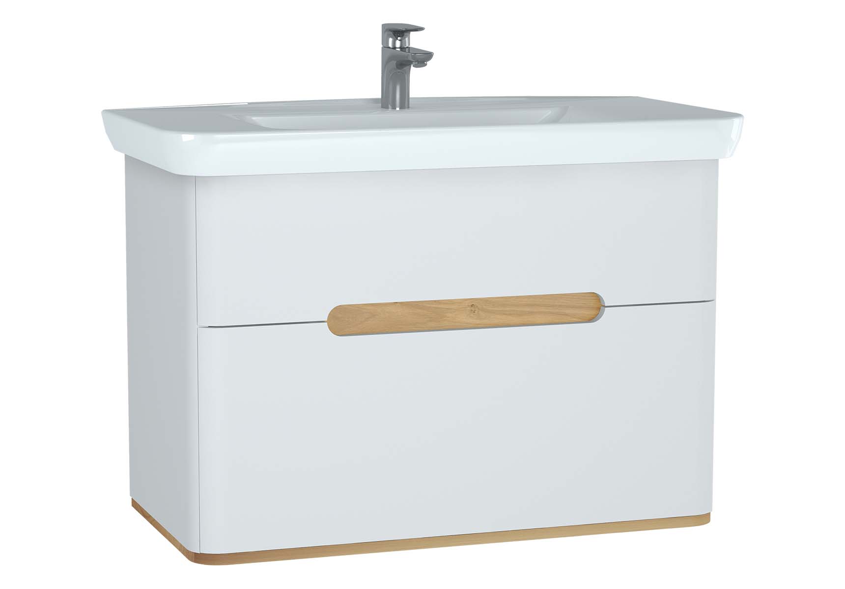 Sento Washbasin Unit, 100 cm, with 2 drawers, without legs, Matte White