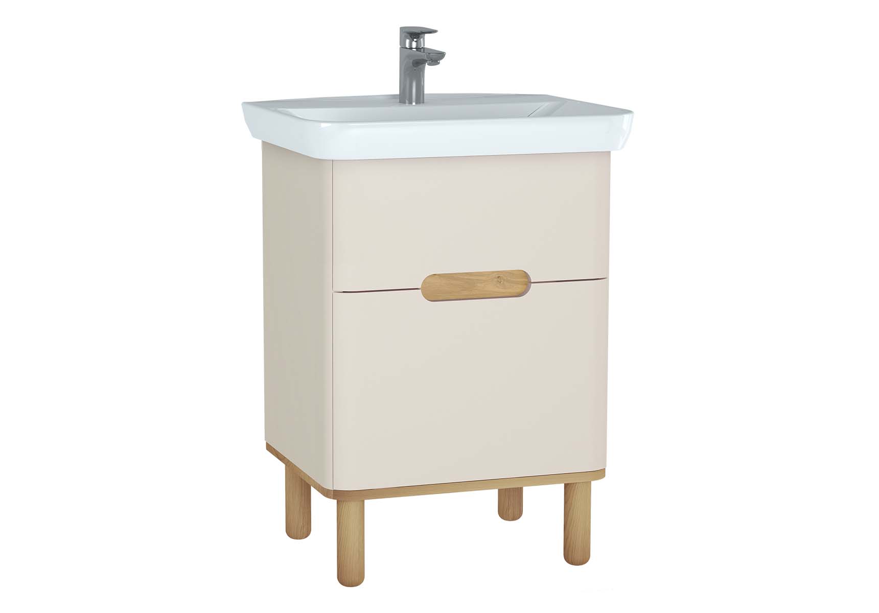 Sento Washbasin Unit, 65 cm, with 2 drawers, with legs, Matte Cream