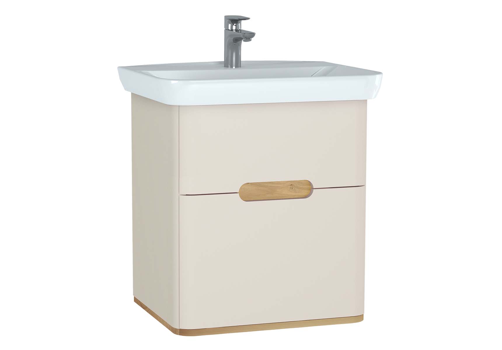 Sento Washbasin Unit, 65 cm, with 2 drawers, without legs, Matte Cream