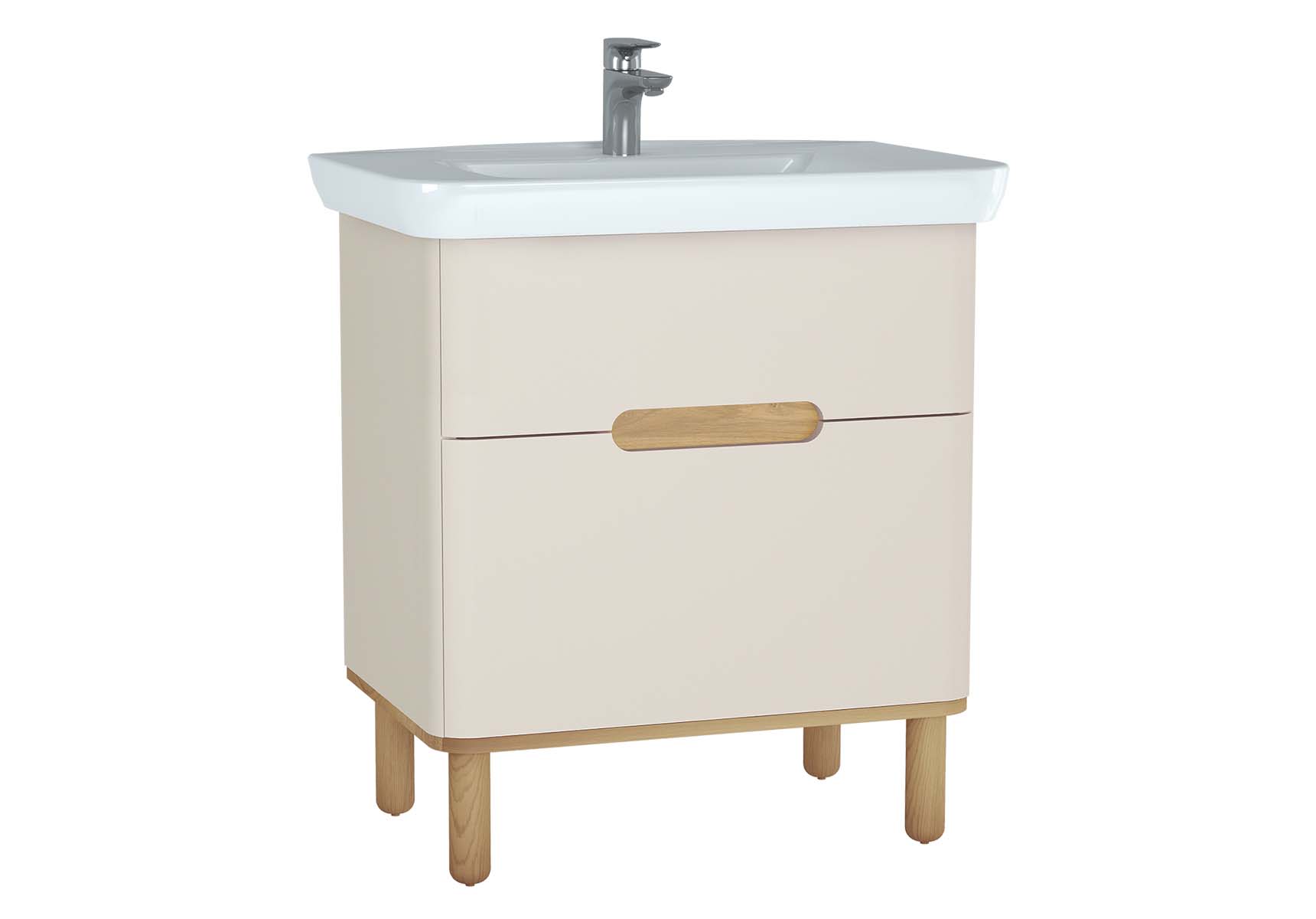 Sento Washbasin Unit, 80 cm, with 2 drawers, with legs, Matte Cream
