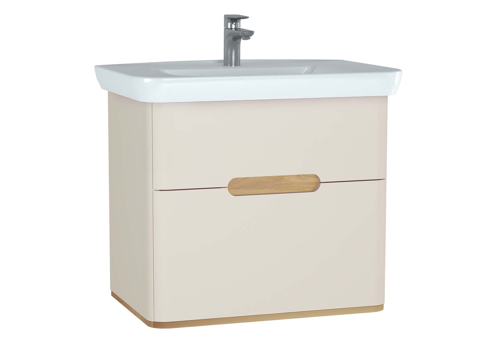 Sento Washbasin Unit, 80 cm, with 2 drawers, without legs, Matte Cream