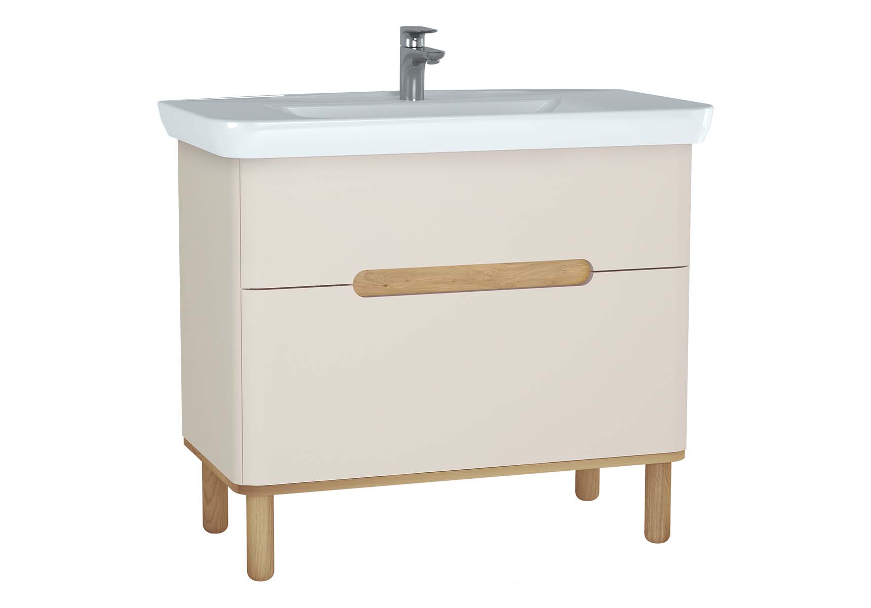Sento Washbasin Unit, 100 cm, with 2 drawers, with legs, Matte Cream