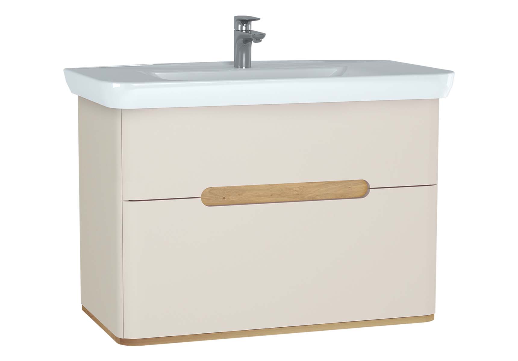 Sento Washbasin Unit, 100 cm, with 2 drawers, without legs, Matte Cream