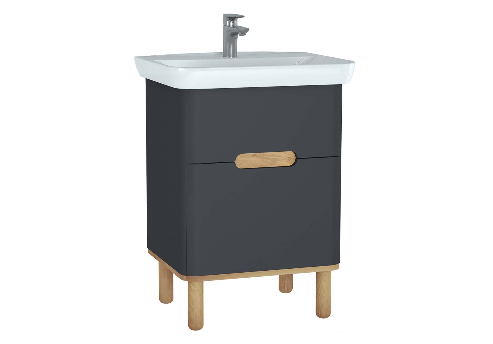 Sento Washbasin Unit, 65 cm, with 2 drawers, with legs, Matte Anthracite