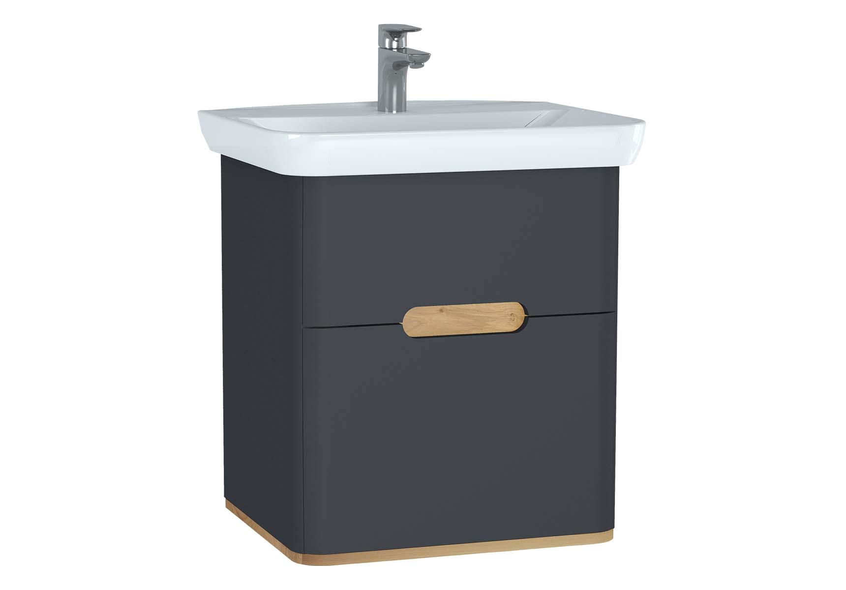 Sento Washbasin Unit, 65 cm, with 2 drawers, without legs, Matte Anthracite