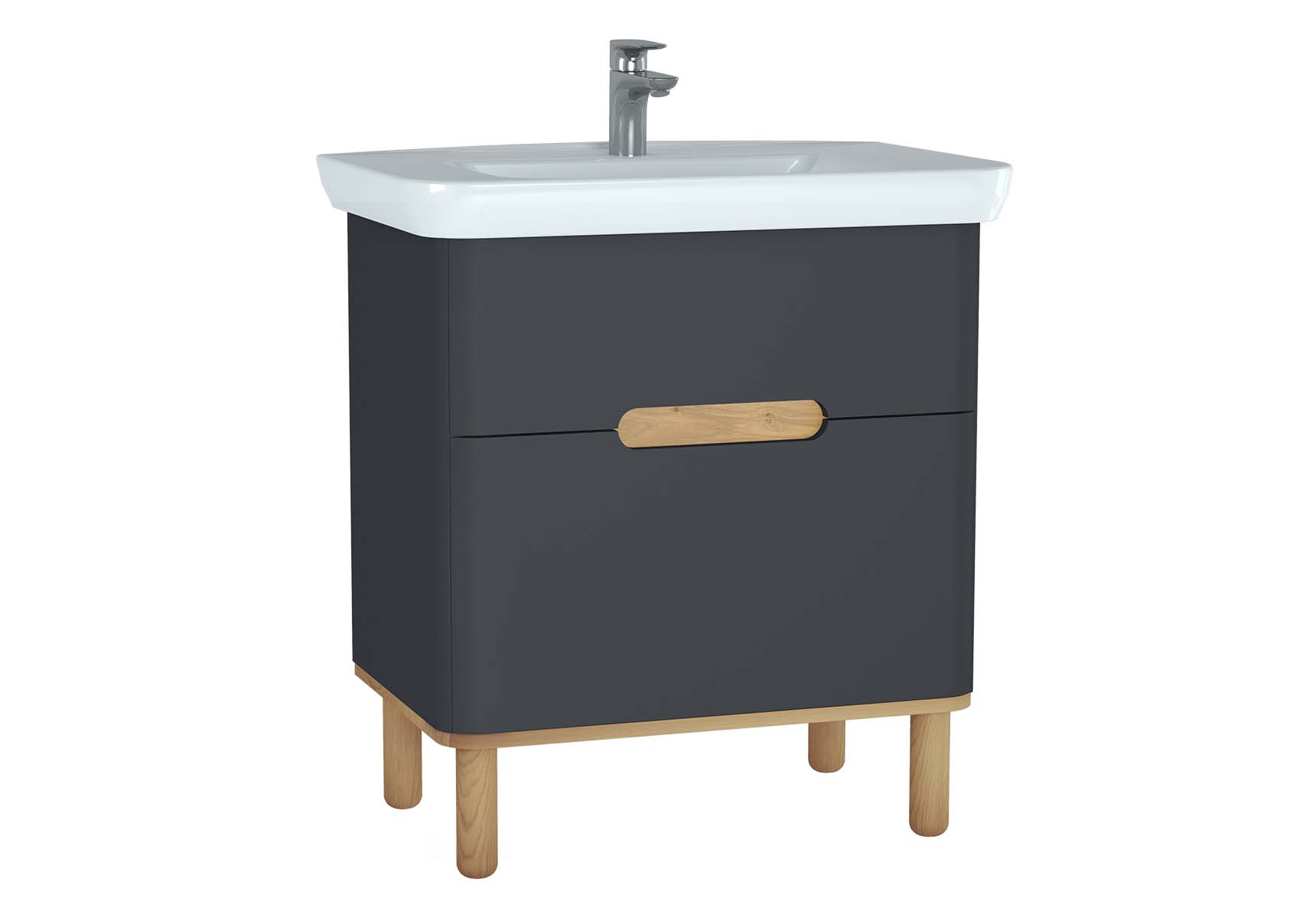 Sento Washbasin Unit, 80 cm, with 2 drawers, with legs, Matte Anthracite