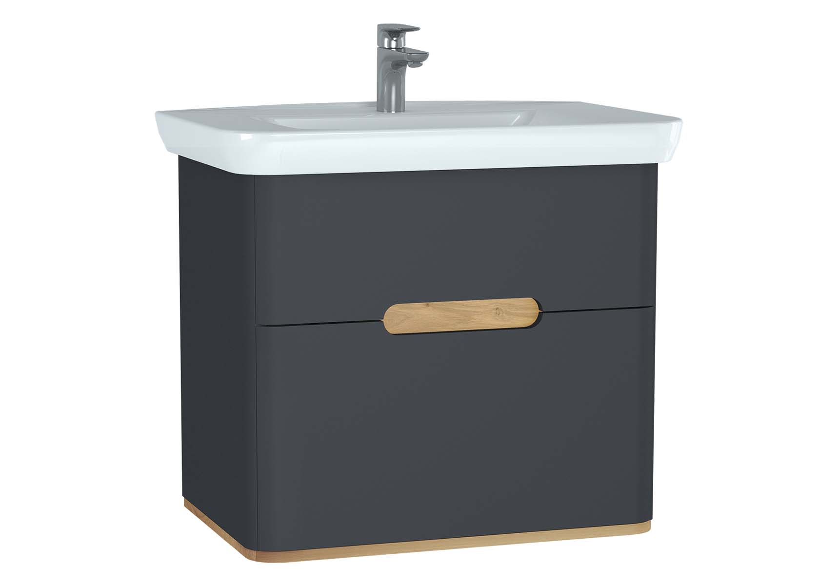 Sento Washbasin Unit, 80 cm, with 2 drawers, without legs, Matte Anthracite