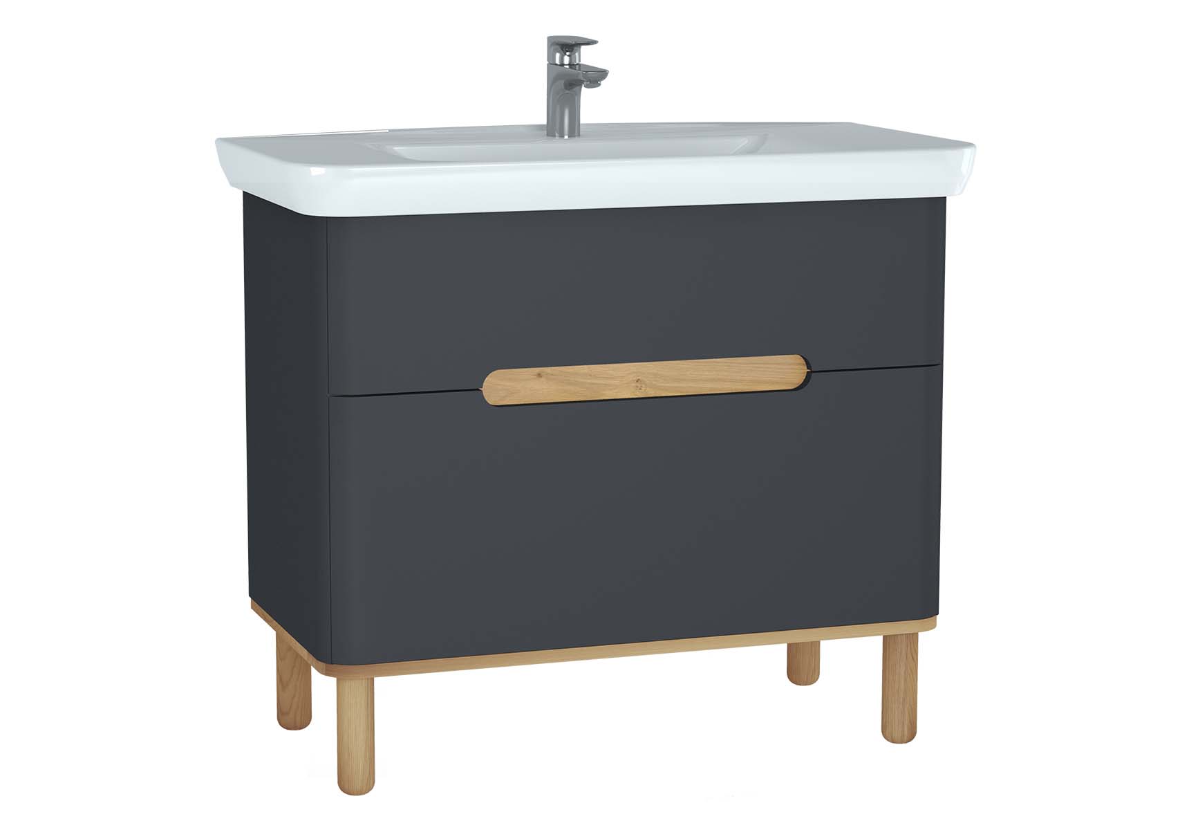 Sento Washbasin Unit, 100 cm, with 2 drawers, with legs, Matte Anthracite