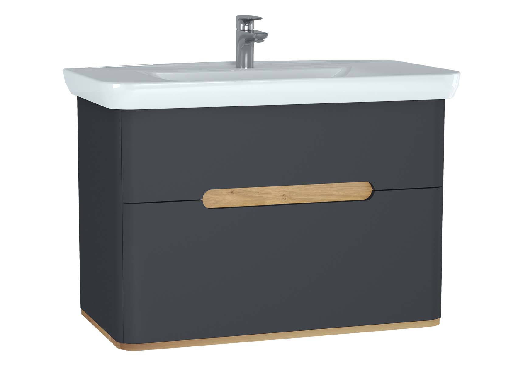 Sento Washbasin Unit, 100 cm, with 2 drawers, without legs, Matte Anthracite