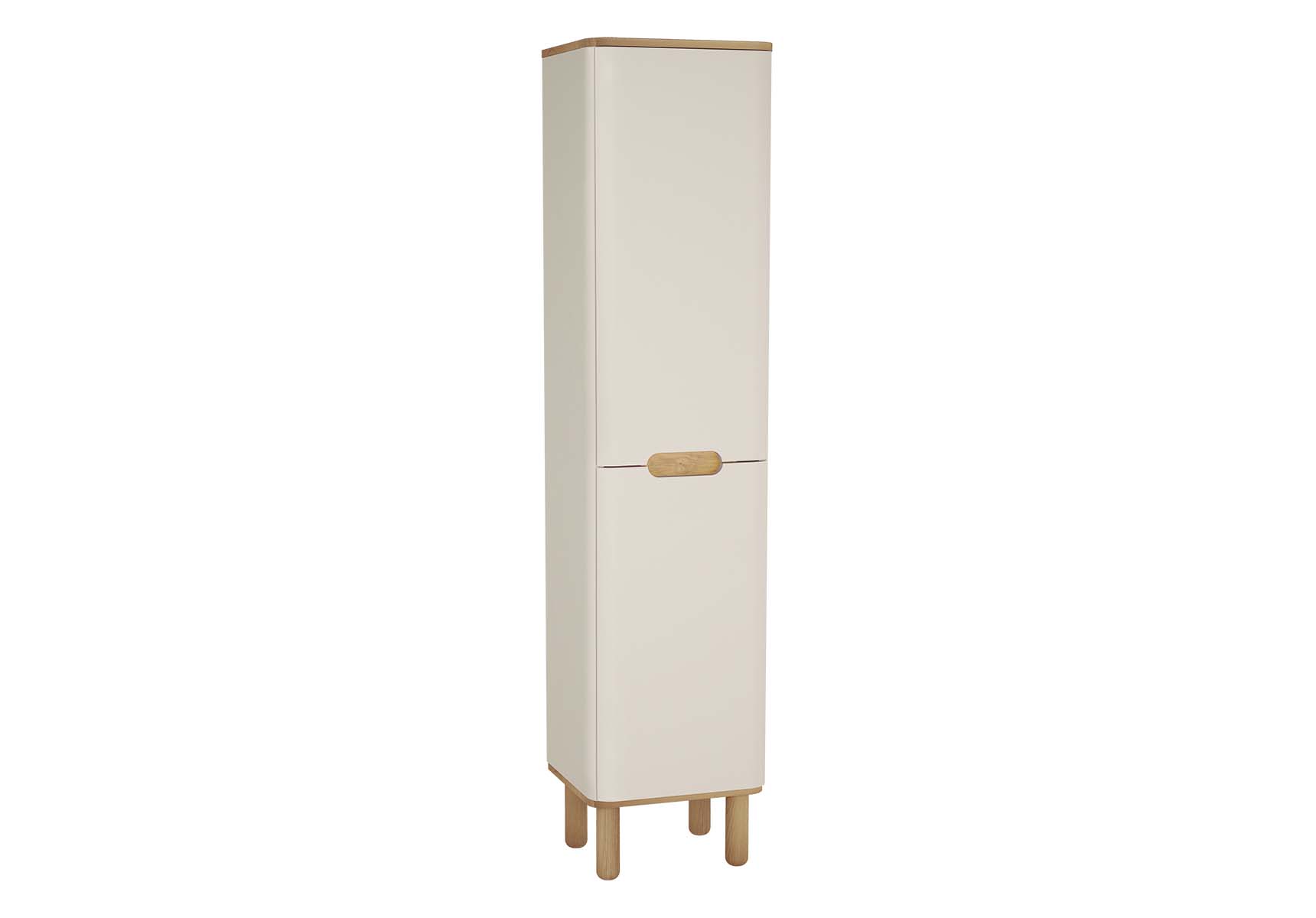 Sento Tall Unit, 40 cm, with laundry basket, with legs, Matte Cream, right