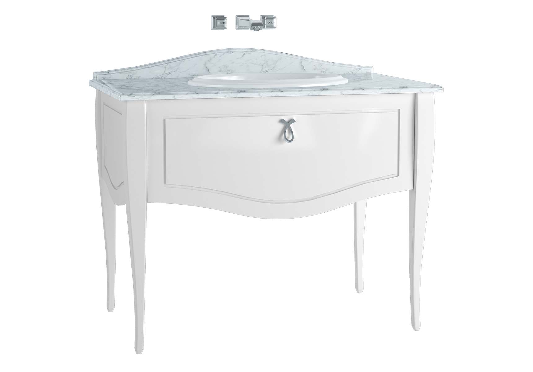 Elegance Washbasin Unit, 100 cm, with countertop washbasin, without marble, chrome handle, Matte White