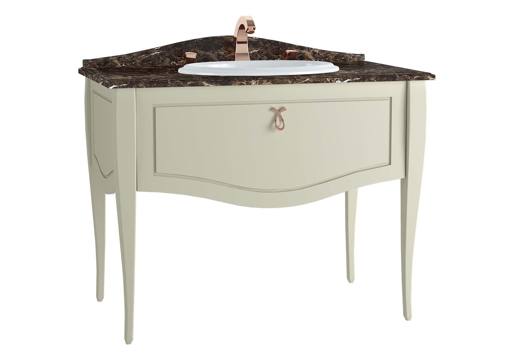 Elegance Washbasin Unit, 100 cm, with countertop washbasin, without marble, copper handle, Matte Sand Beige