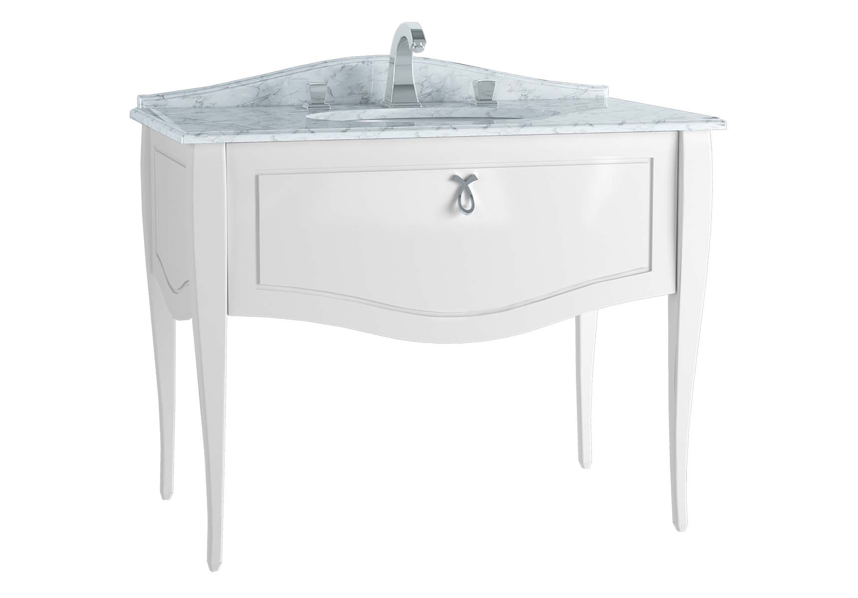 Elegance Washbasin Unit, 100 cm, with undercounter washbasin, with marble with 3 faucet holes, chrome handle, Matte White