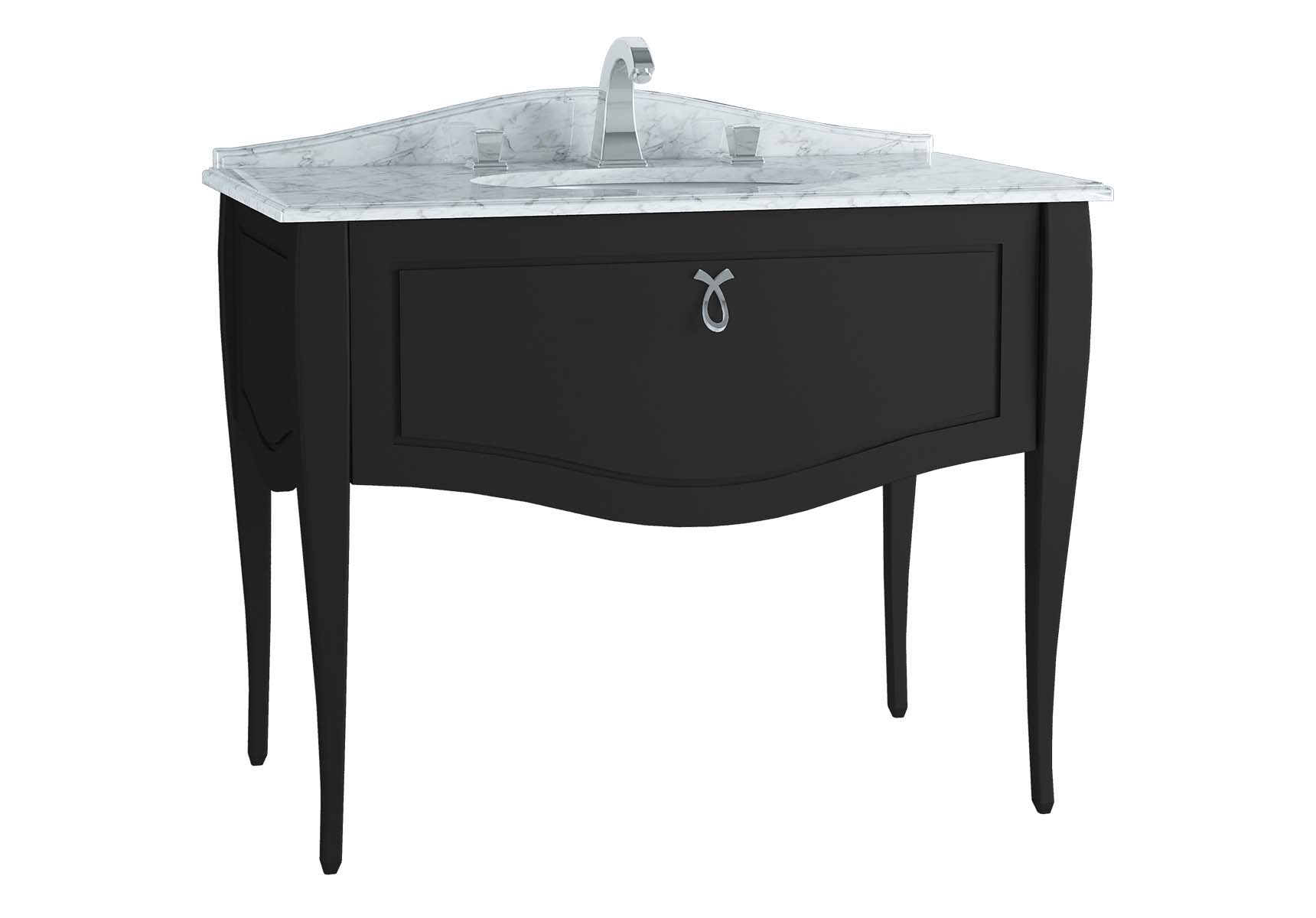 Elegance Washbasin Unit, 100 cm, with undercounter washbasin, with marble with 3 faucet holes, chrome handle, Matte Black