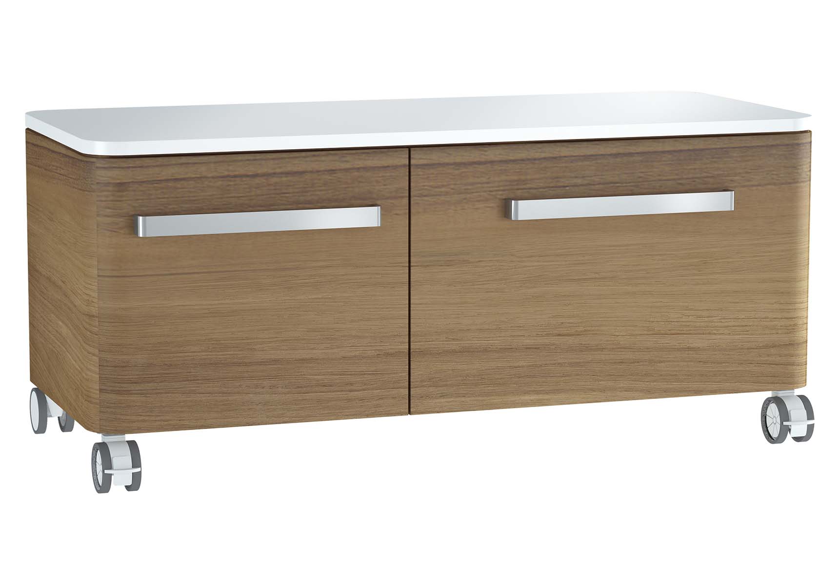 Nest Trendy Low Unit, 100 cm, with 2 drawers, with acryclic trop surface, Waved Natural Wood