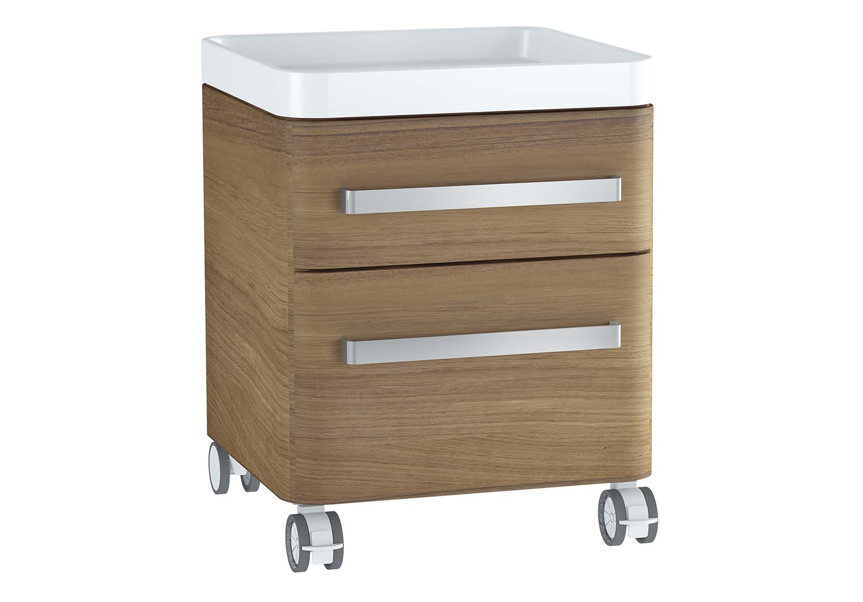 Nest Trendy Mobile Mid Unit, 45 cm, with 2 drawers, with acryclic tray, Waved Natural Wood