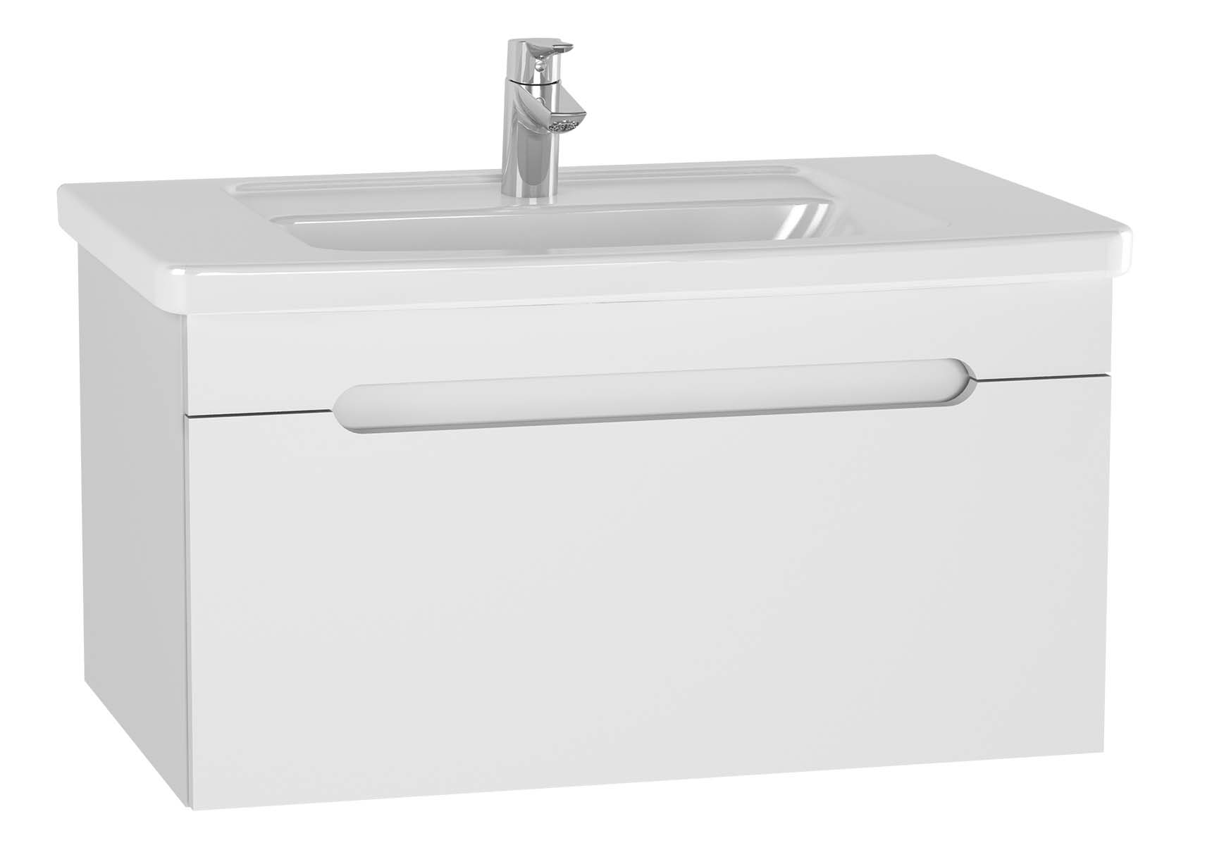 Folda Washbasin Unit, 80 cm, with vanity washbasin, White High Gloss