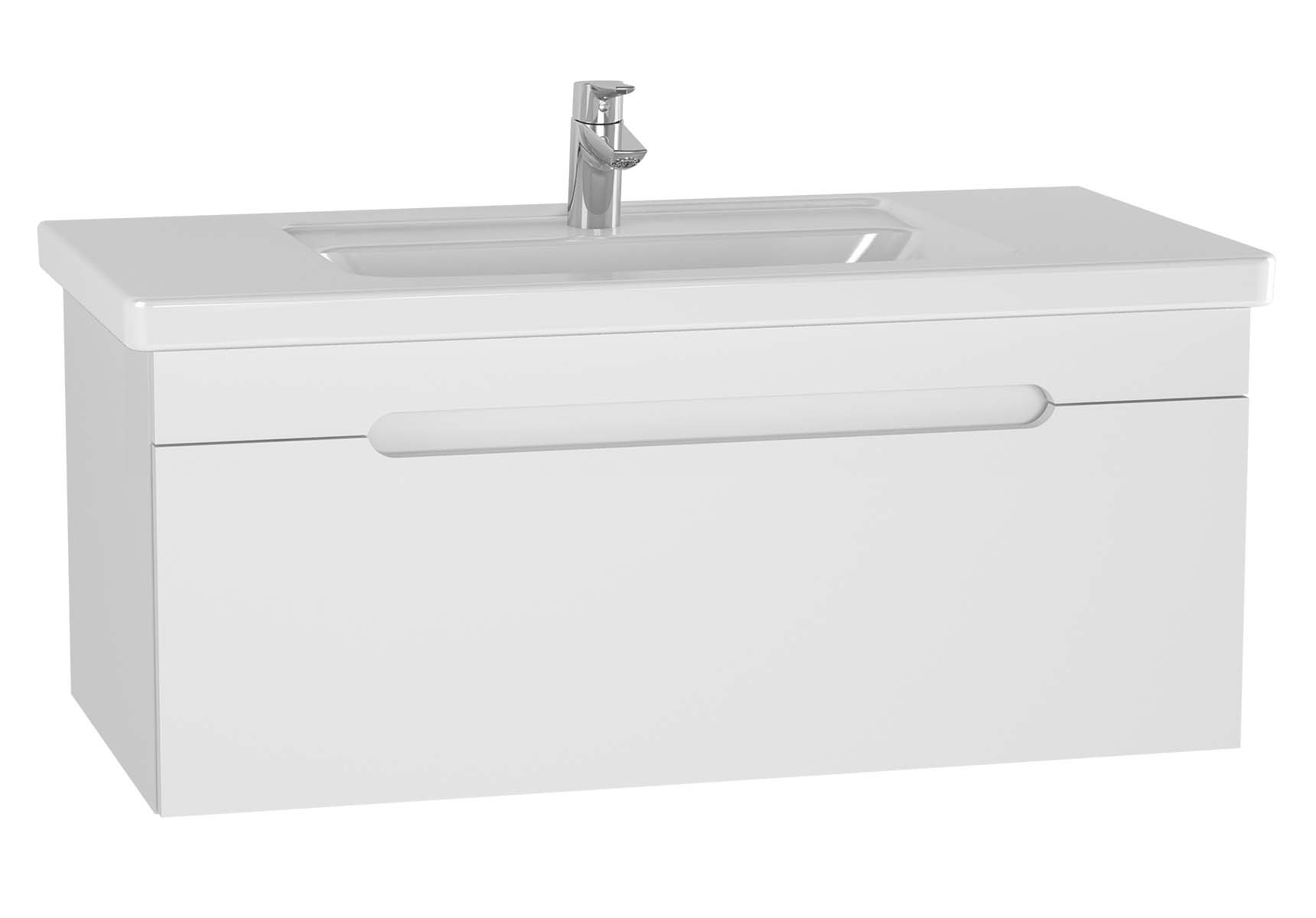 Folda Washbasin Unit, 100 cm, with vanity washbasin, White High Gloss