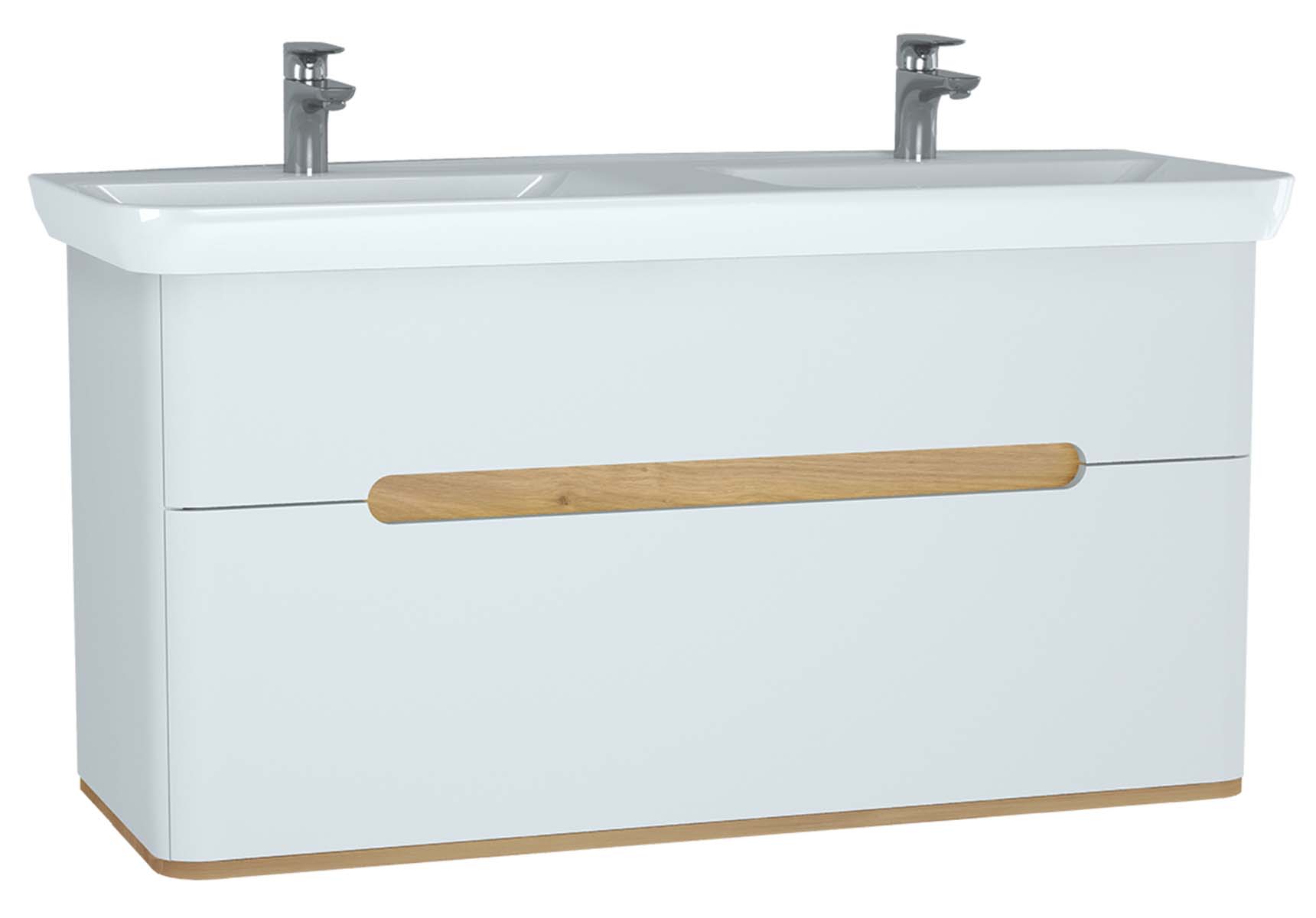 Sento Washbasin Unit, 130 cm, with 2 drawers, with double washbasins, without legs, Matte White