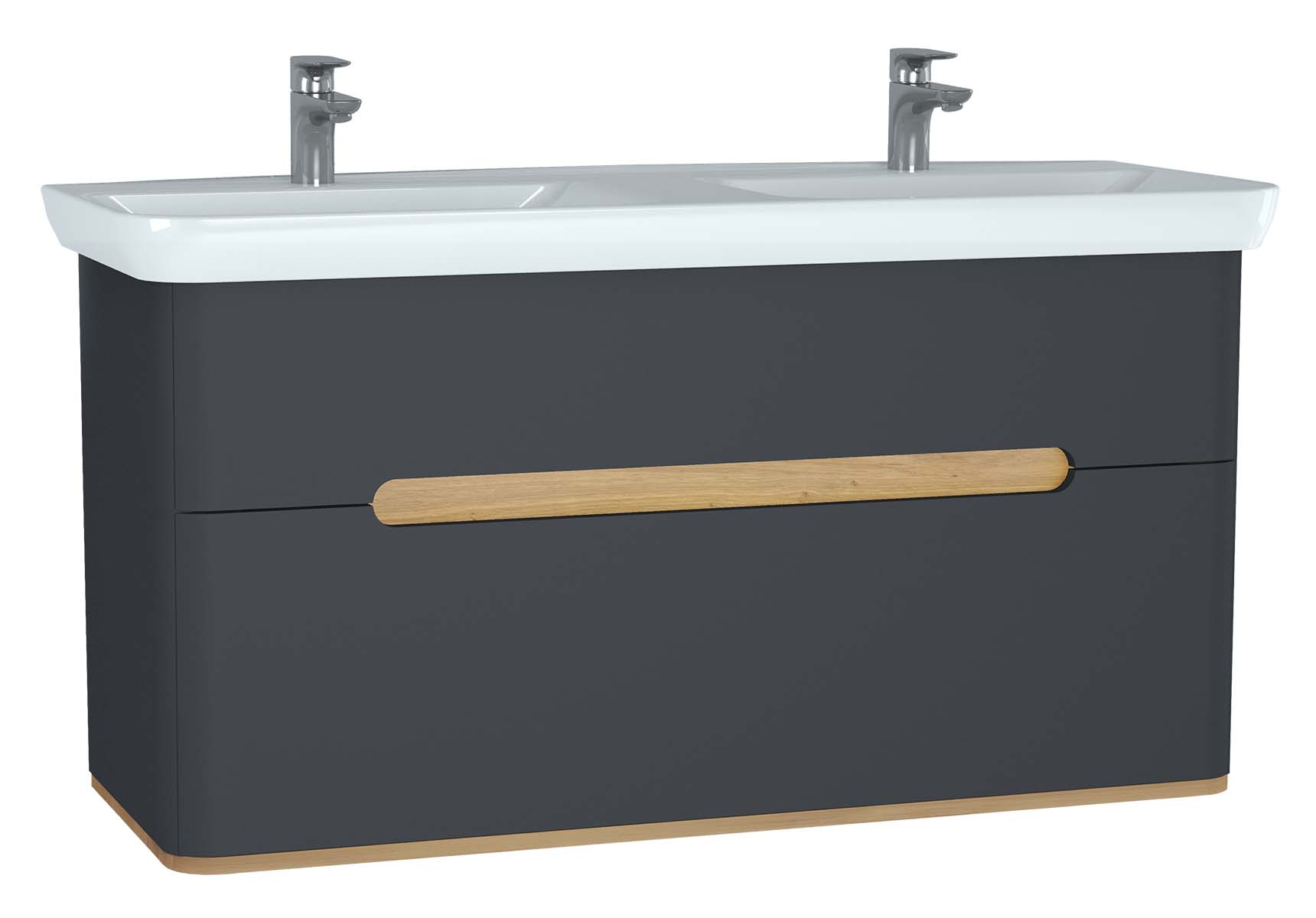 Sento Washbasin Unit, 130 cm, with 2 drawers, with double washbasins, without legs, Matte Anthracite