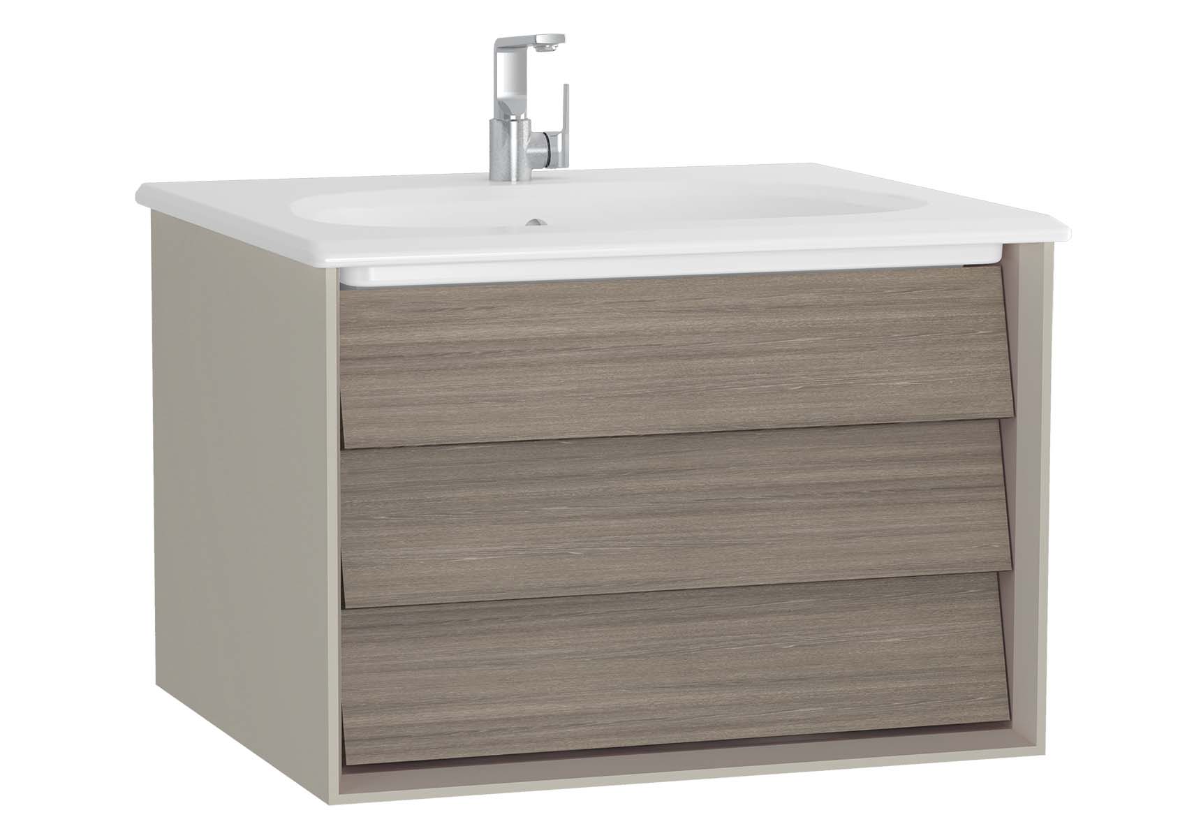 Frame Washbasin Unit, 60 cm, with 1 drawer, with White washbasin, Matte Taupe