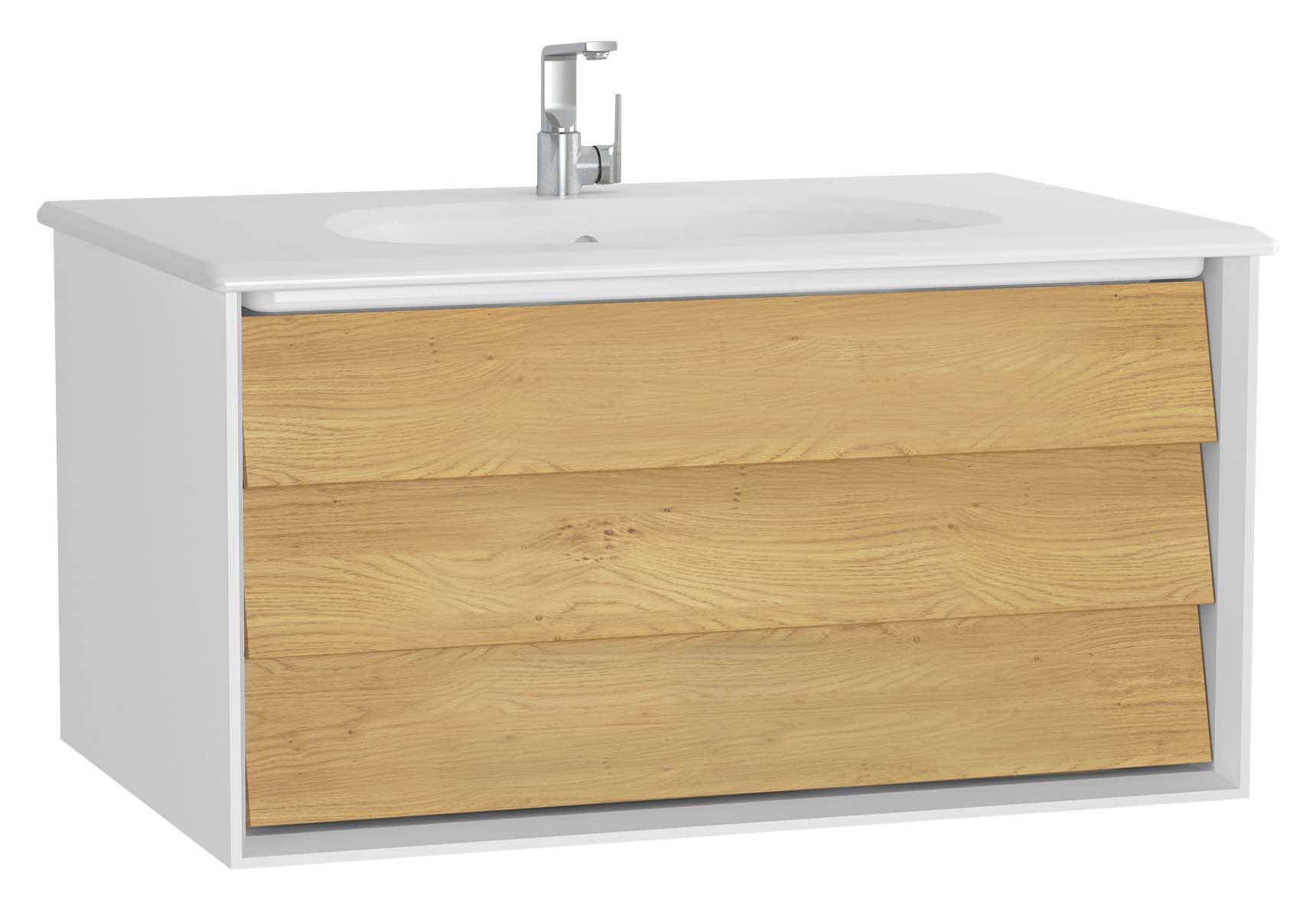 Frame Washbasin Unit, 80 cm, with 1 drawer, with White washbasin, Matte White