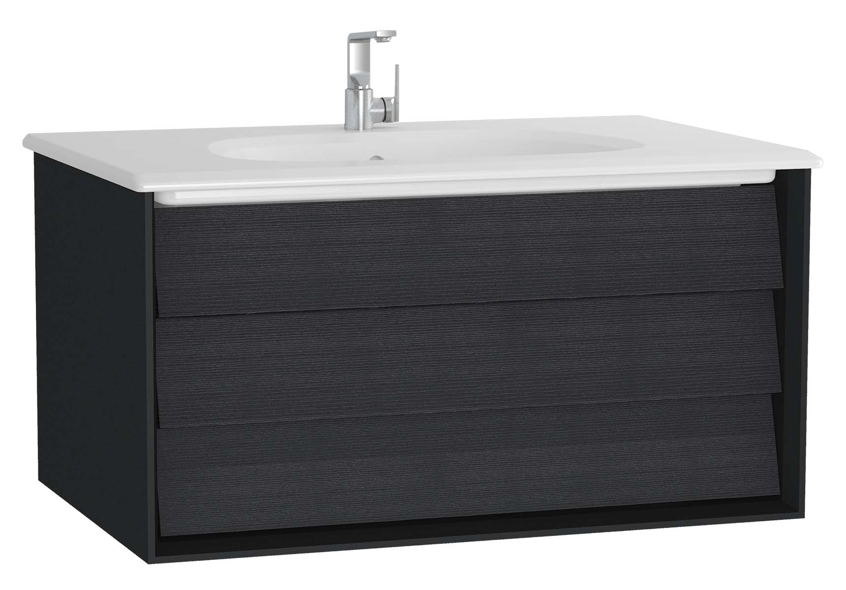 Frame Washbasin Unit, 80 cm, with 1 drawer, with White washbasin, Matte Black