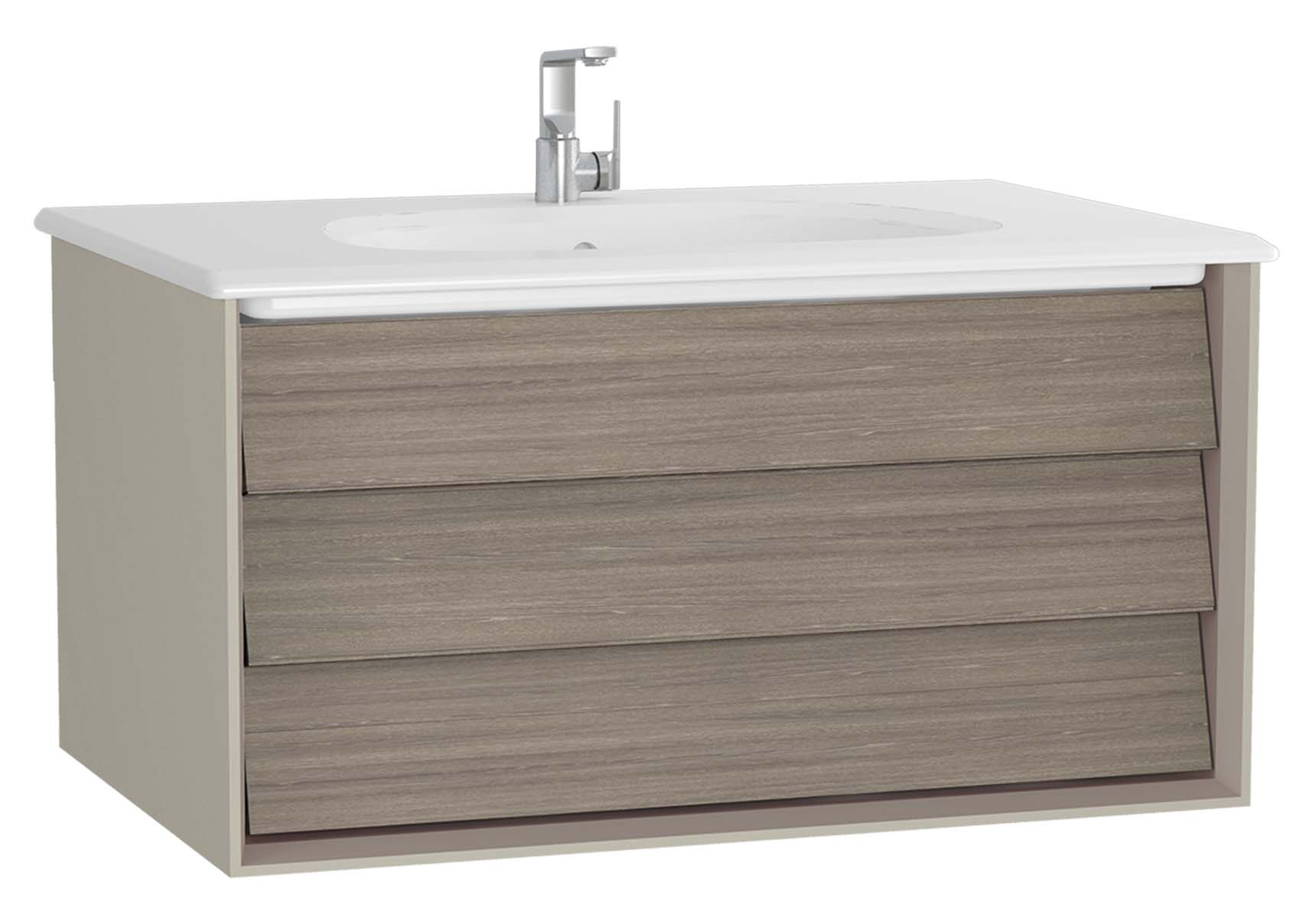 Frame Washbasin Unit, 80 cm, with 1 drawer, with White washbasin, Matte Taupe