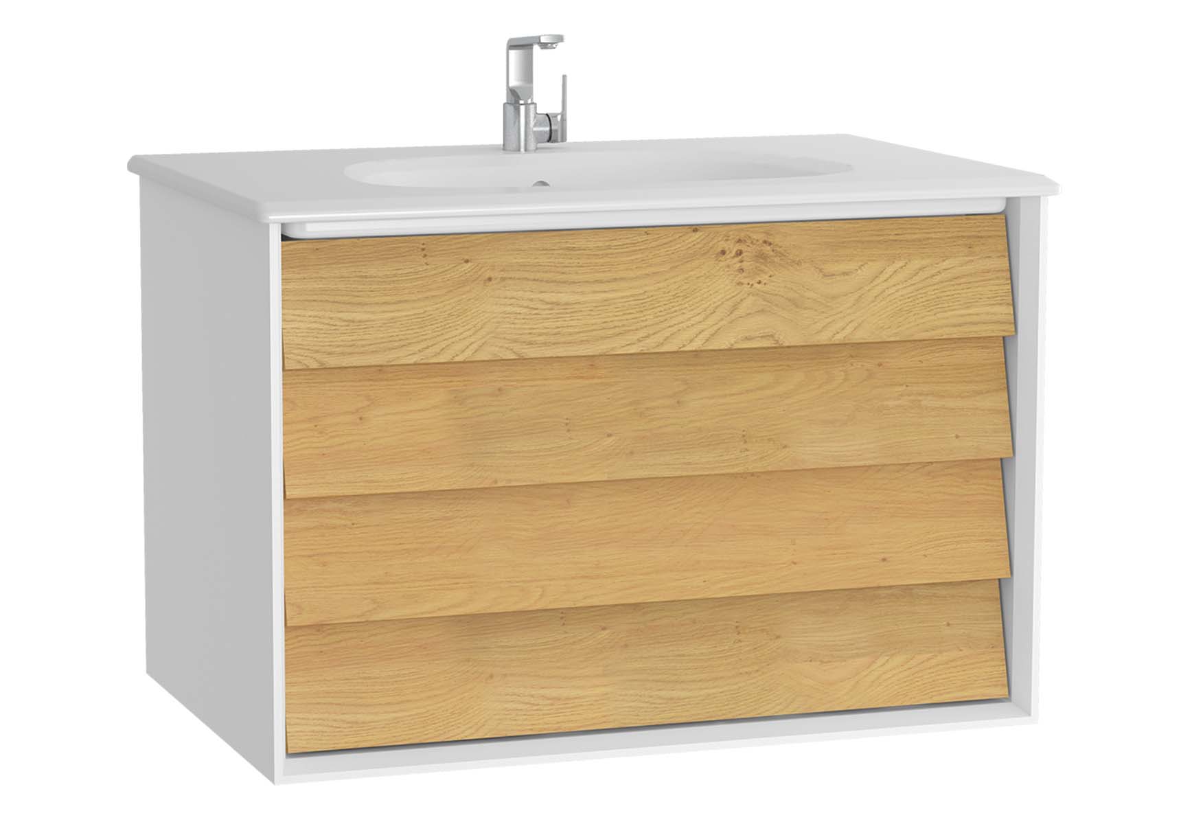 Frame Washbasin Unit, 80 cm, with 2 drawers, with White washbasin, Matte White