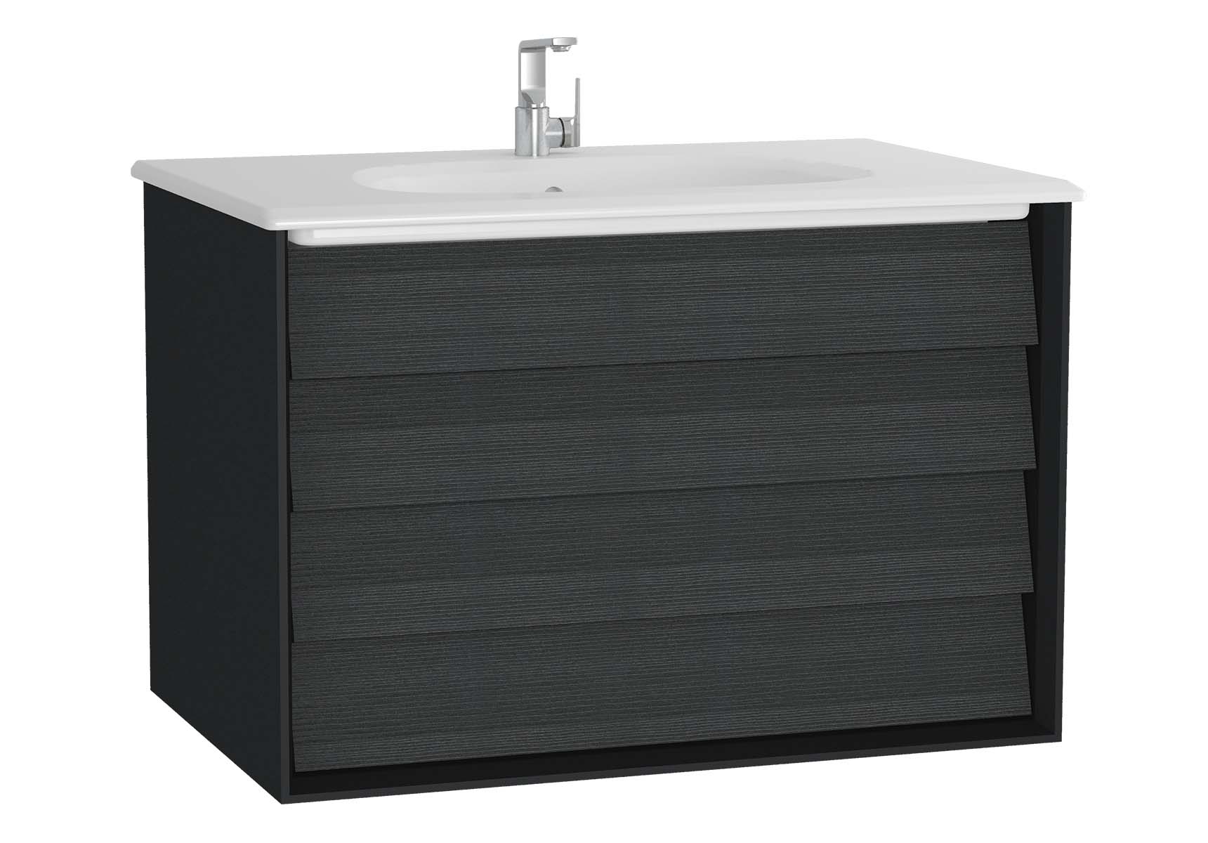 Frame Washbasin Unit, 80 cm, with 2 drawers, with White washbasin, Matte Black