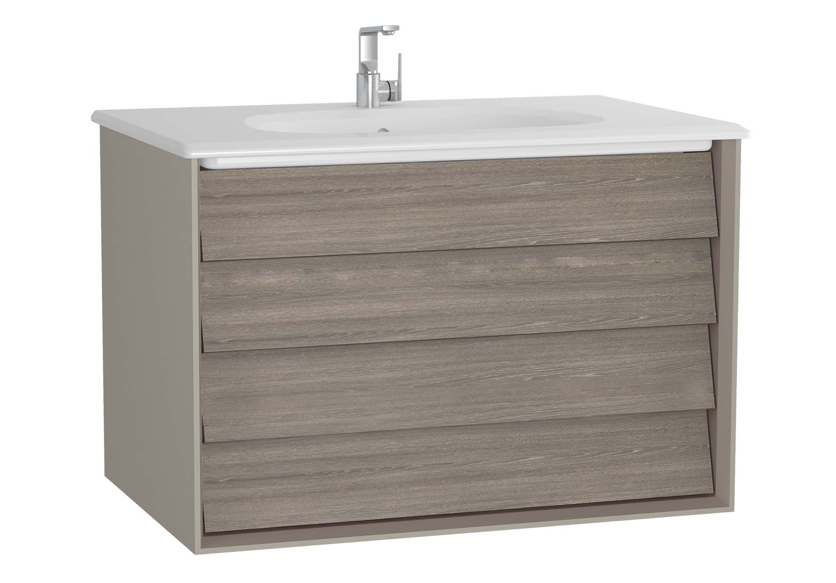 Frame Washbasin Unit, 80 cm, with 2 drawers, with White washbasin, Matte Taupe