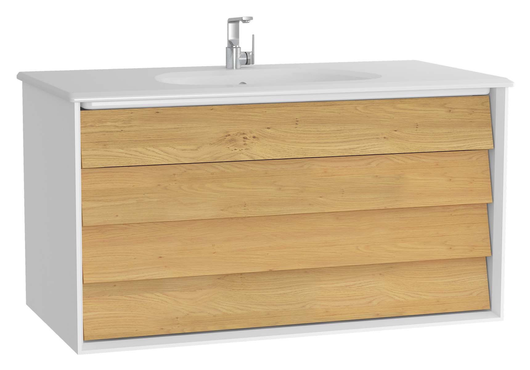 Frame Washbasin Unit, 100 cm, with 2 drawers, with White washbasin, Matte White