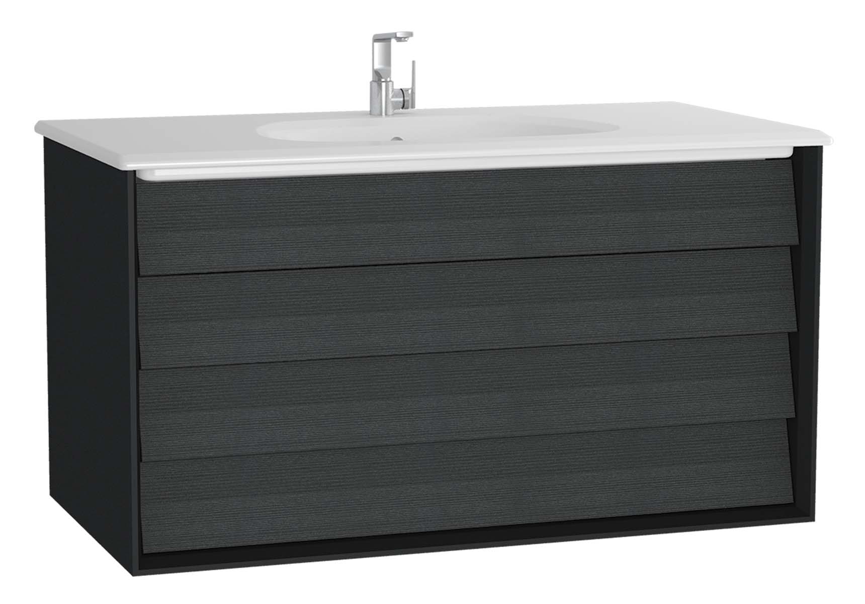 Frame Washbasin Unit, 100 cm, with 2 drawers, with White washbasin, Matte Black