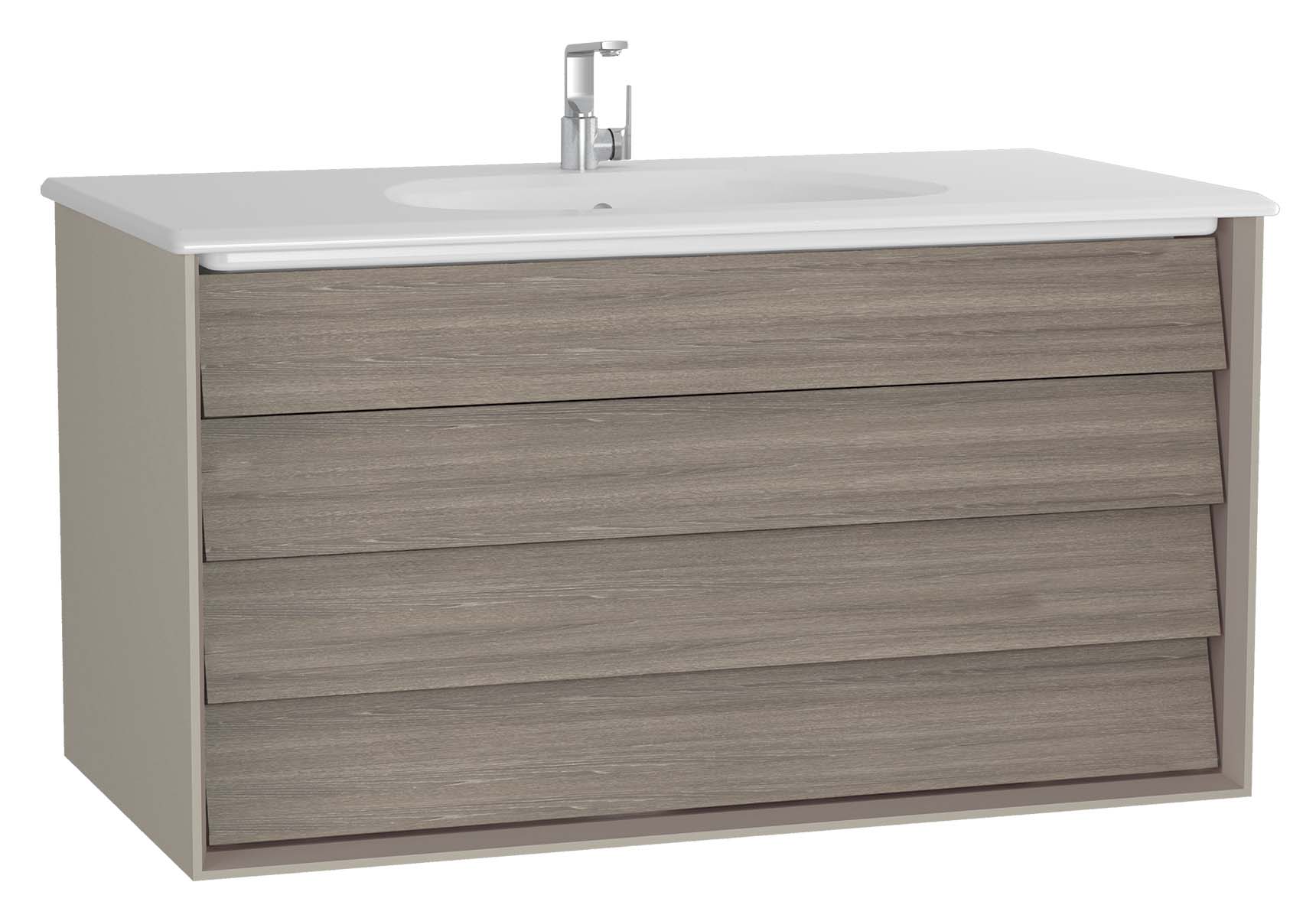 Frame Washbasin Unit, 100 cm, with 2 drawers, with White washbasin, Matte Taupe