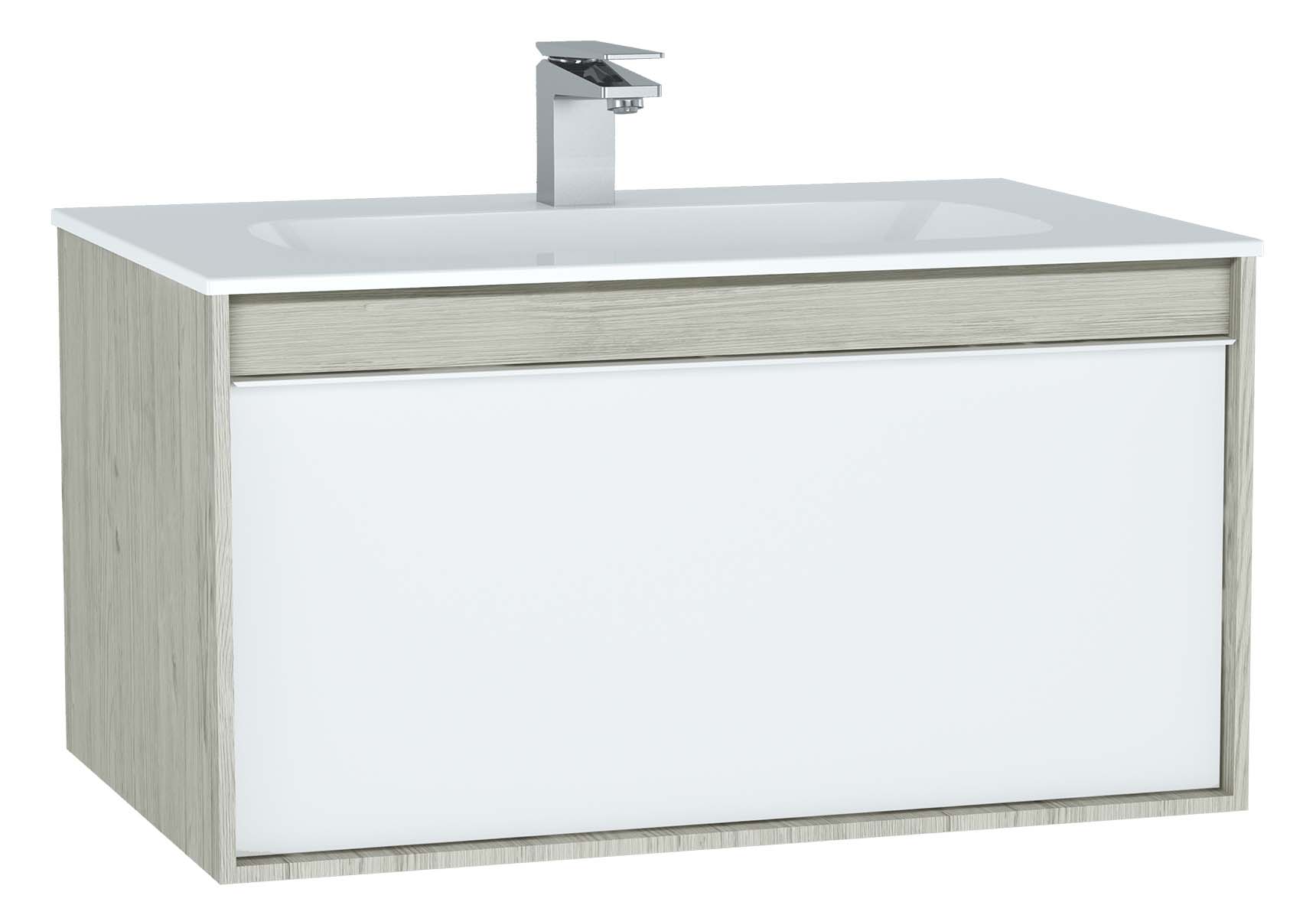 Metropole Washbasin Unit, 80 cm, with 1 drawer, with infinit washbasin, Silver Oak