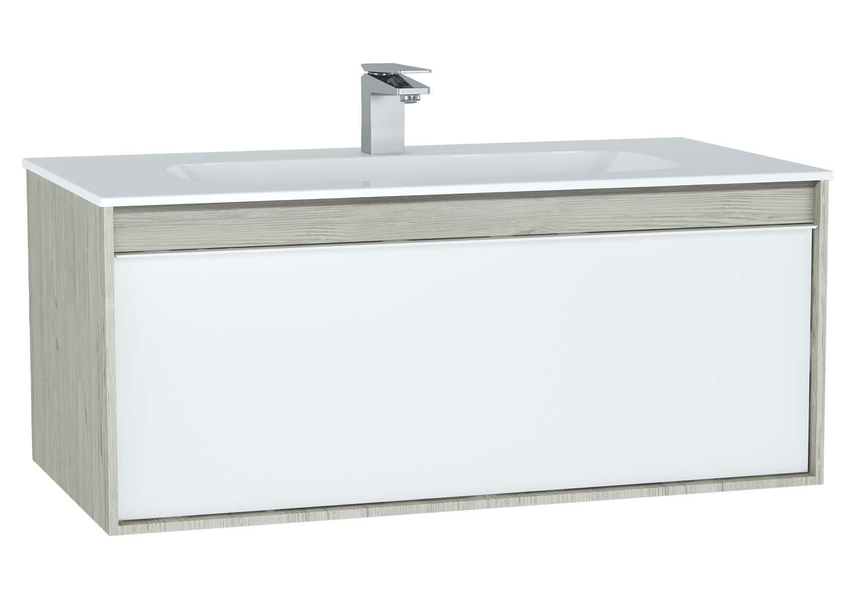 Metropole Washbasin Unit, 100 cm, with 1 drawer, with infinit washbasin, Silver Oak