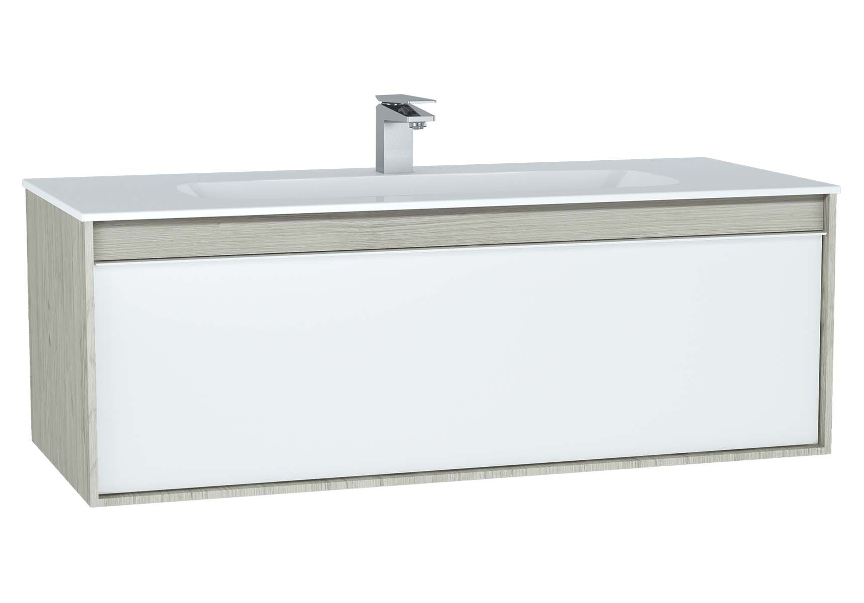 Metropole Washbasin Unit, 120 cm, with 1 drawer, with infinit washbasin, Silver Oak