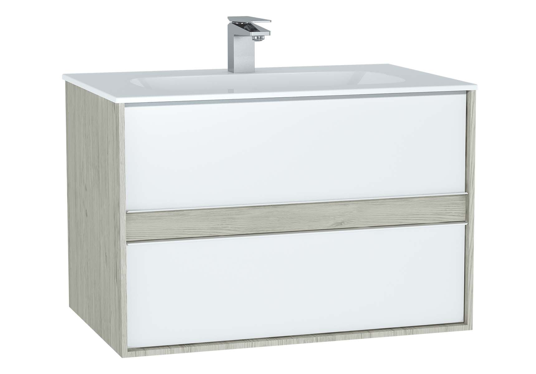 Metropole Washbasin Unit, 80 cm, with 2 drawers, with infinit washbasin, Silver Oak