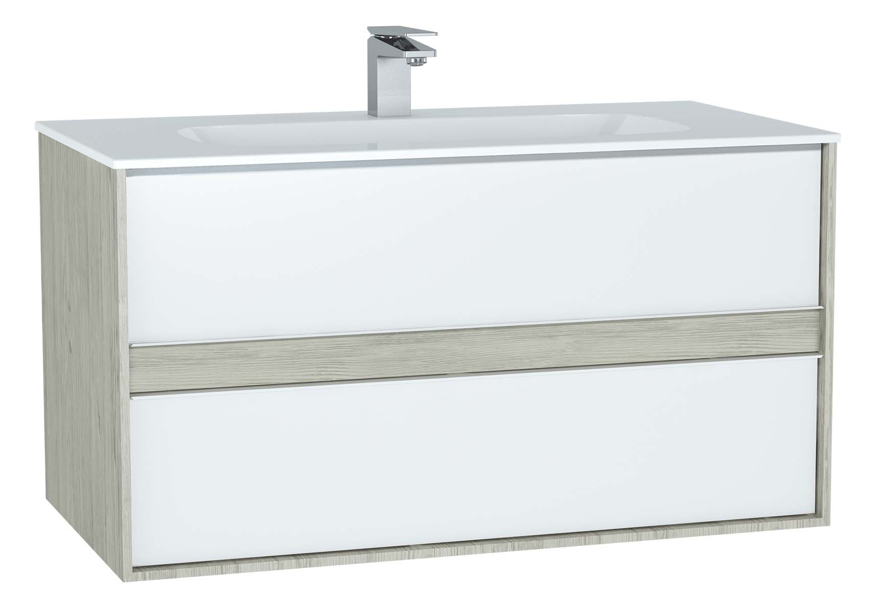 Metropole Washbasin Unit, 100 cm, with 2 drawers, with infinit washbasin, Silver Oak