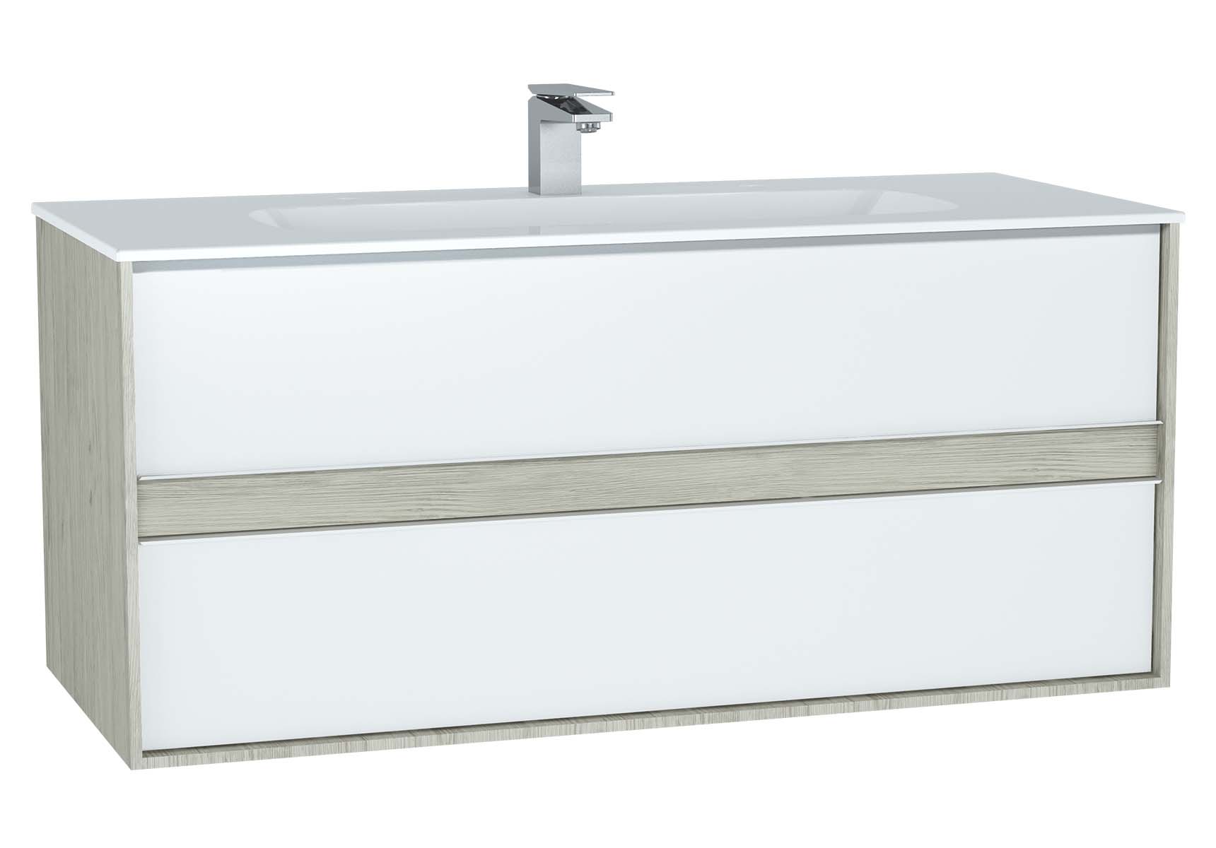 Metropole Washbasin Unit, 120 cm, with 2 drawers, with infinit washbasin, Silver Oak
