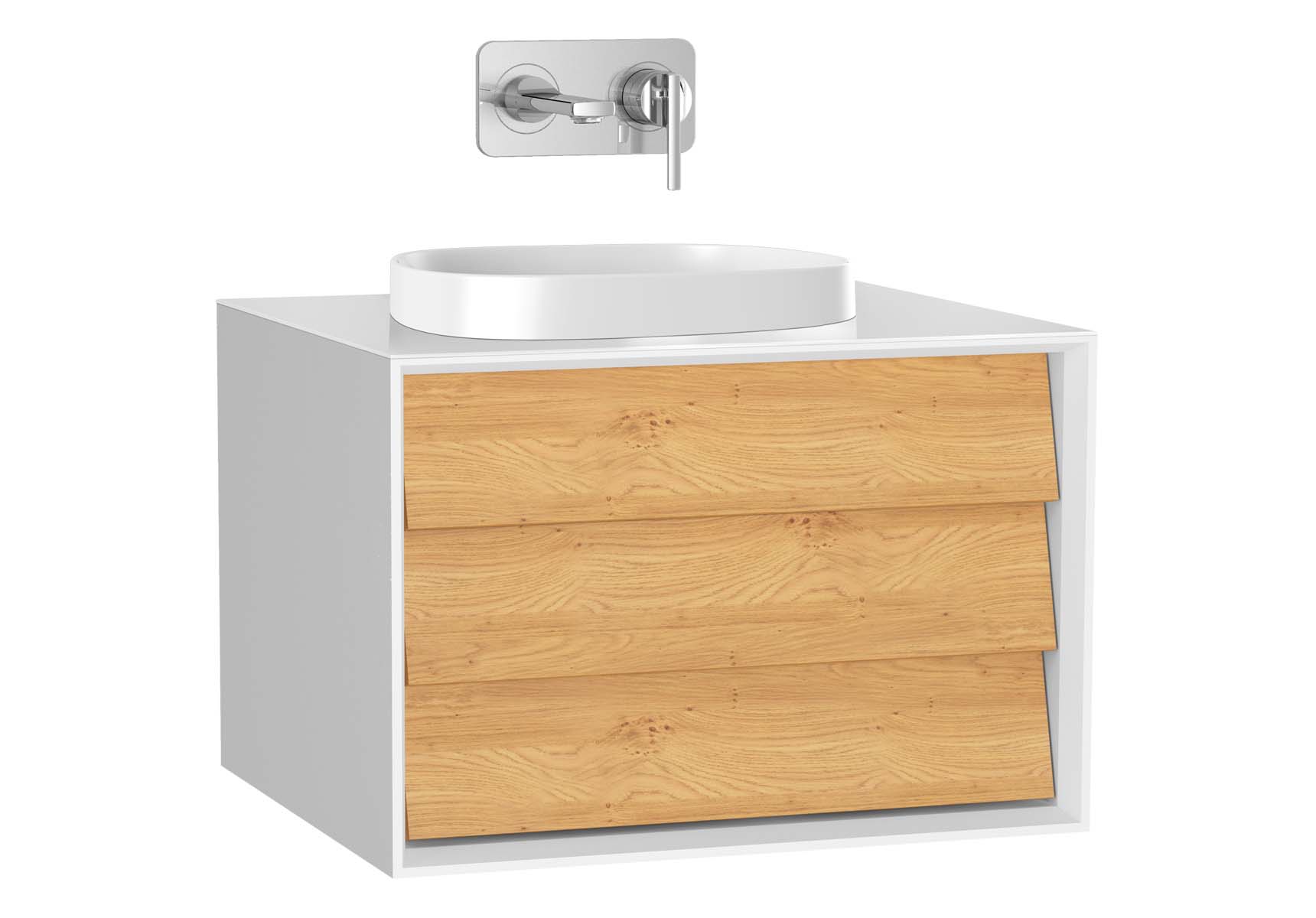 Frame Washbasin Unit, 60 cm, with 1 drawer, with countertop square washbasin, Matte White