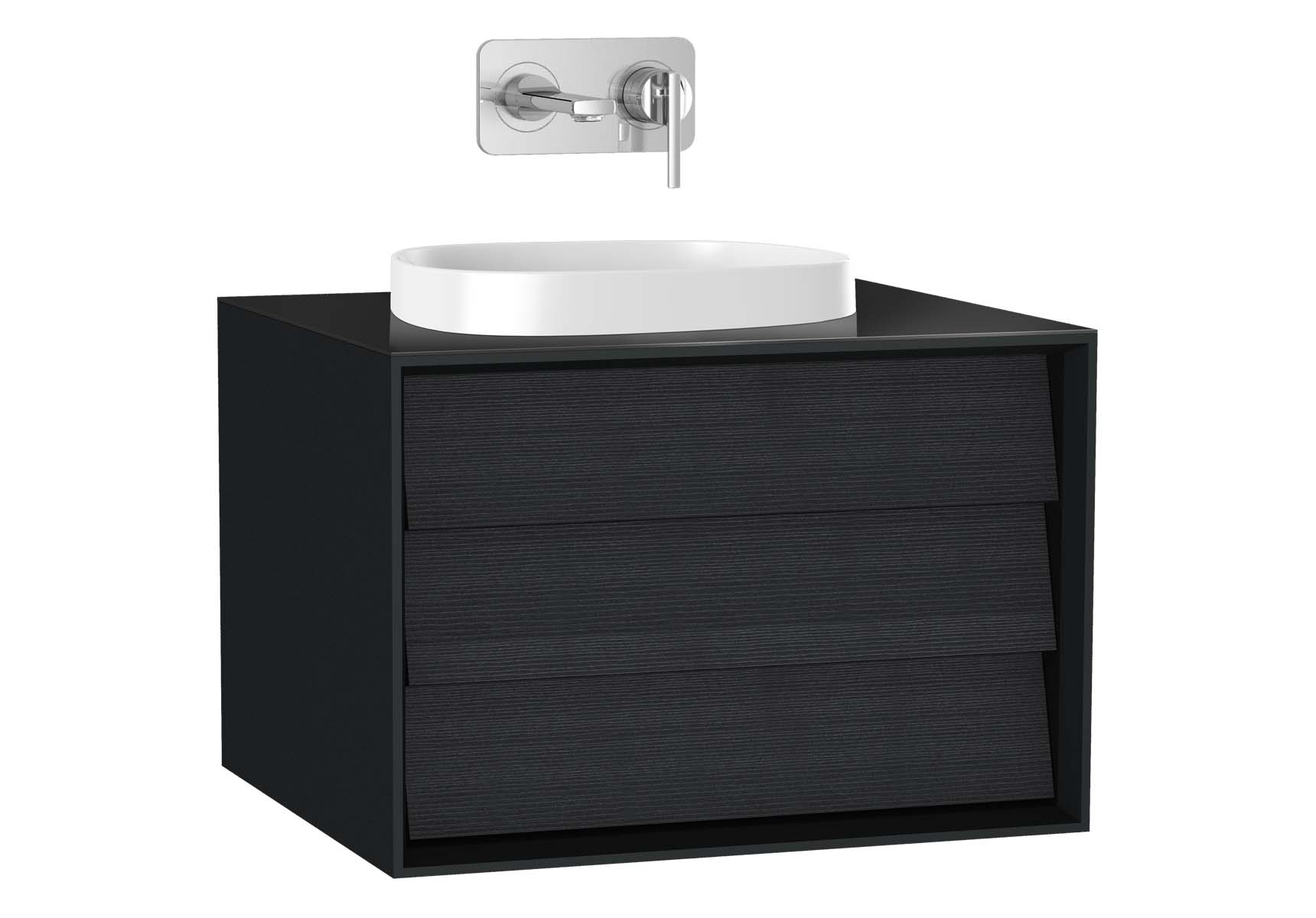 Frame Washbasin Unit, 60 cm, with 1 drawer, with countertop square washbasin, Matte Black