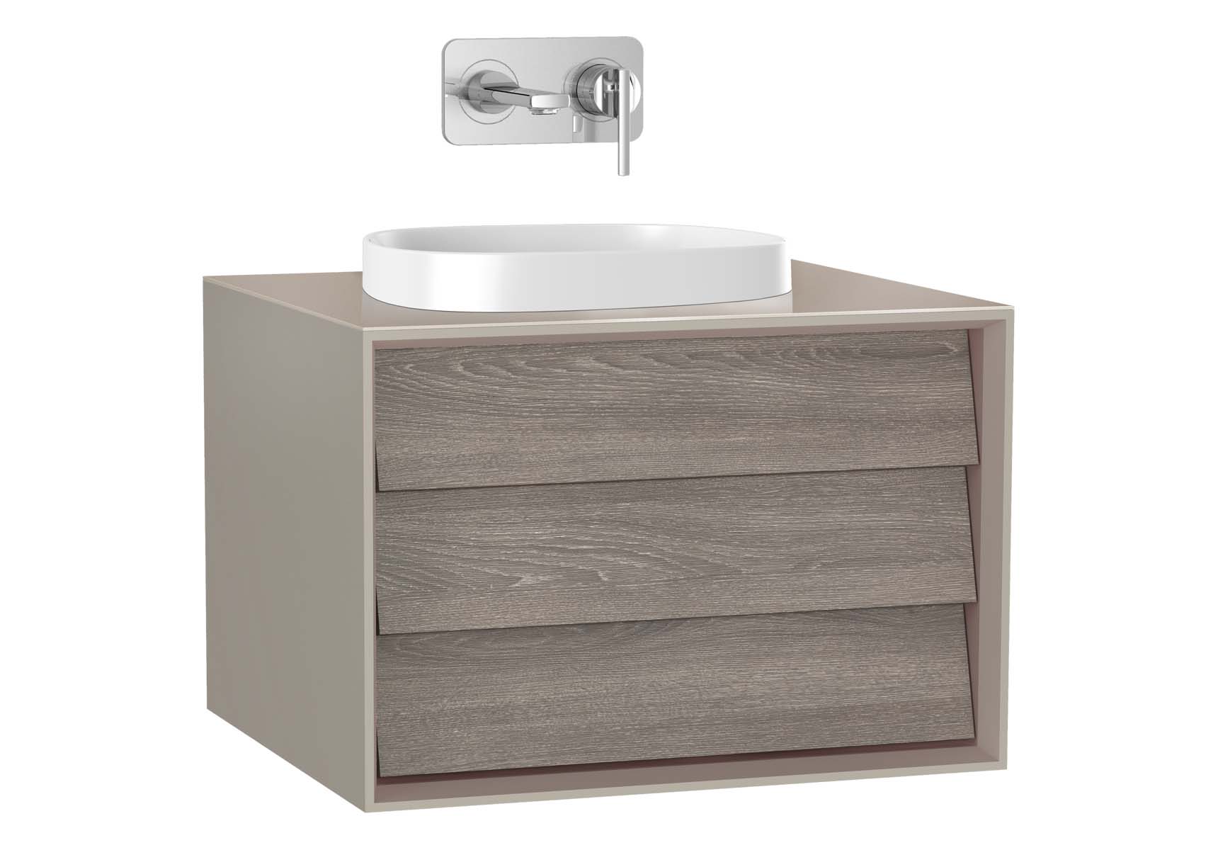 Frame Washbasin Unit, 60 cm, with 1 drawer, with countertop square washbasin, Matte Taupe